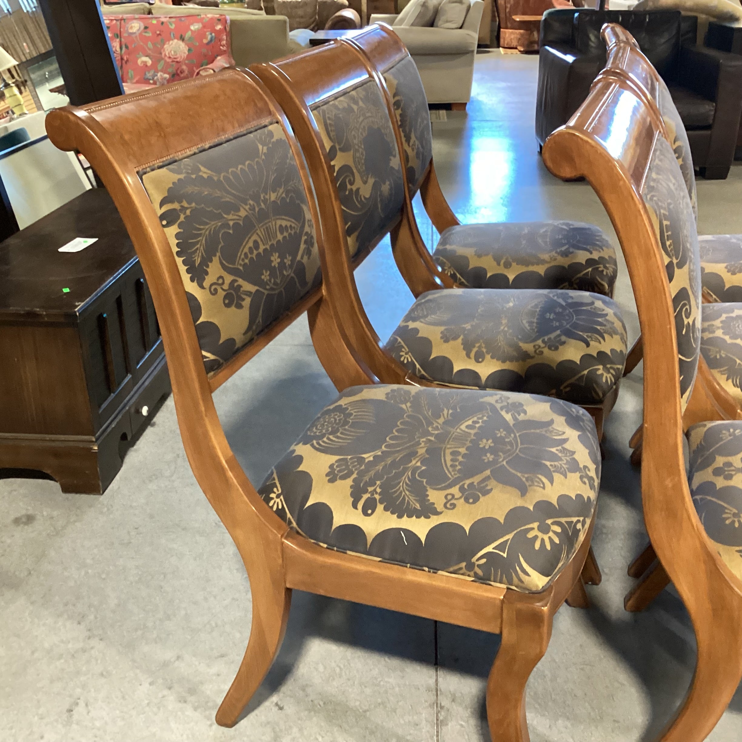 SET of 6 Carved Finished Wood Taupe Brown & Gold Art Deco Floral Dining Chairs 22"x 27"x 39"