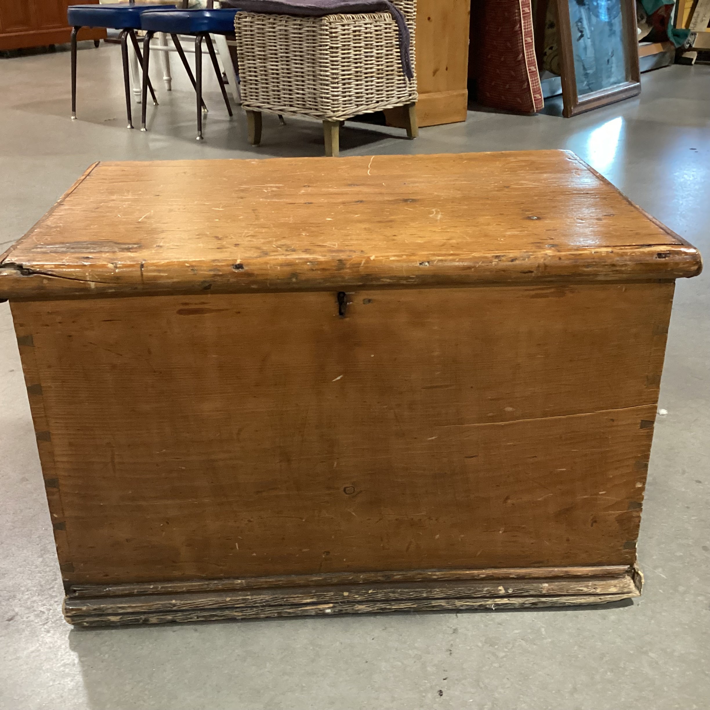Antique Wood with Iron Handles Small Trunk 27"x 18"x 17"