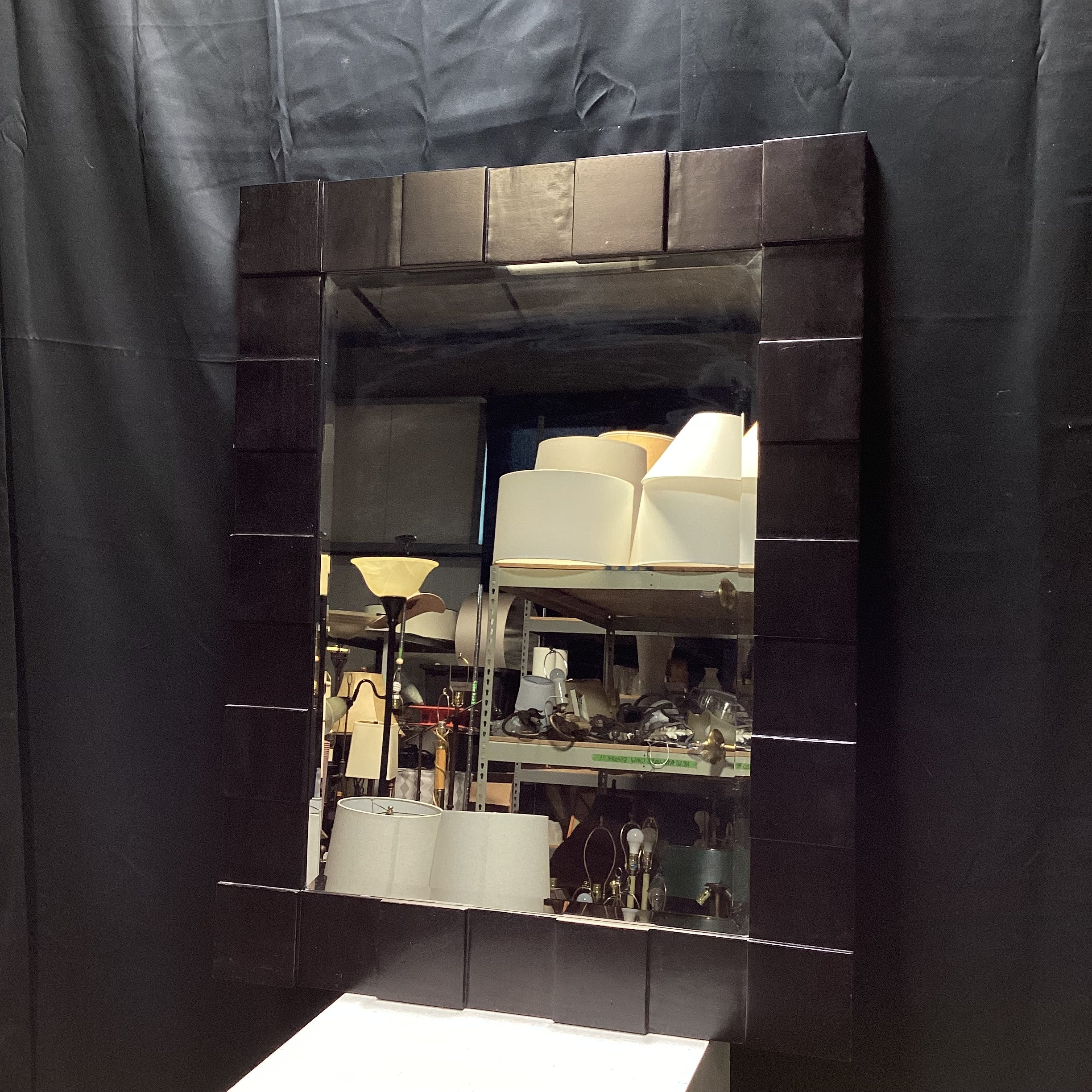 Modern Beveled Edge Geometric Dark Wood Mirror 35" x 45"