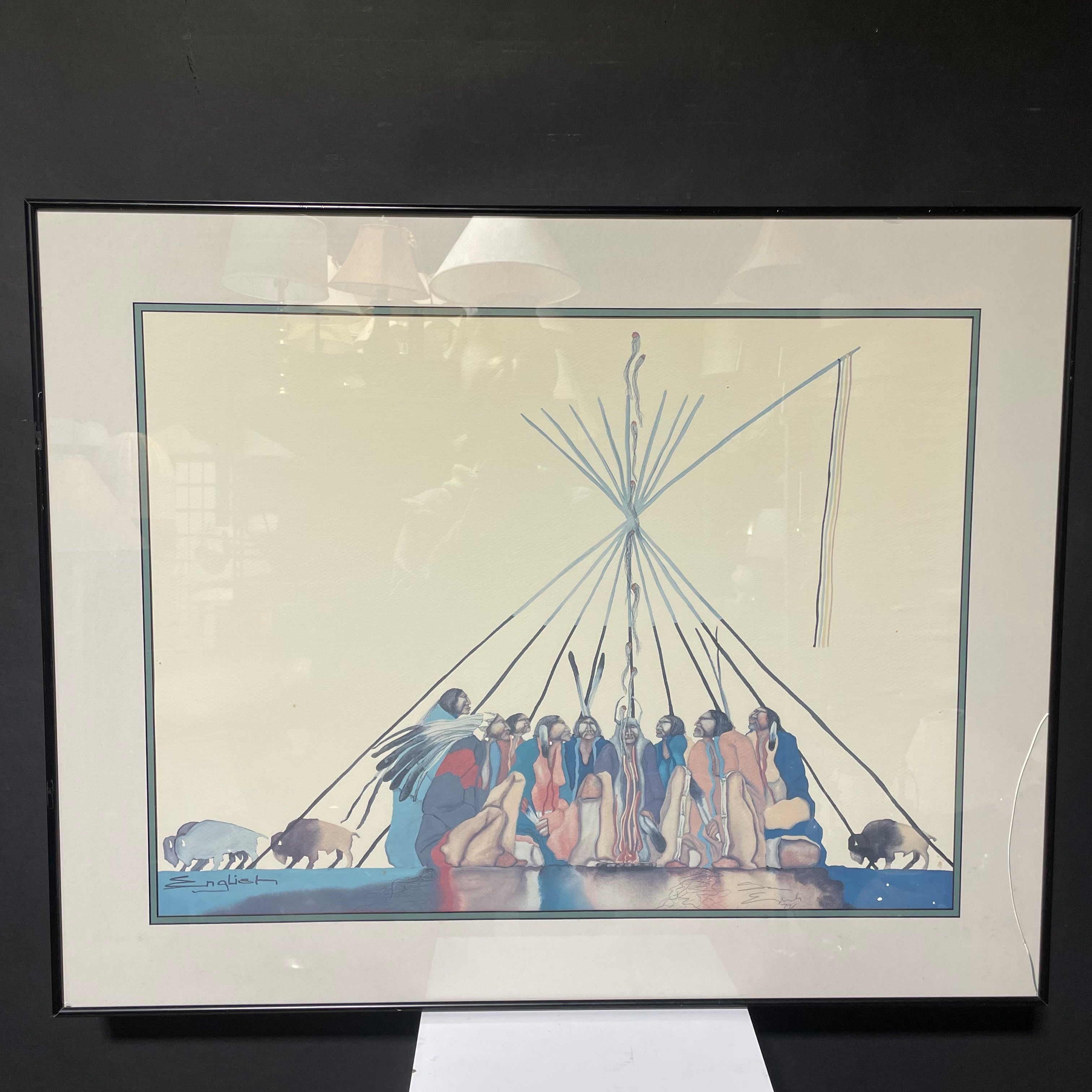 Sam English Signed/Dated "That Meeting" Print In Black Frame 37" x 29"