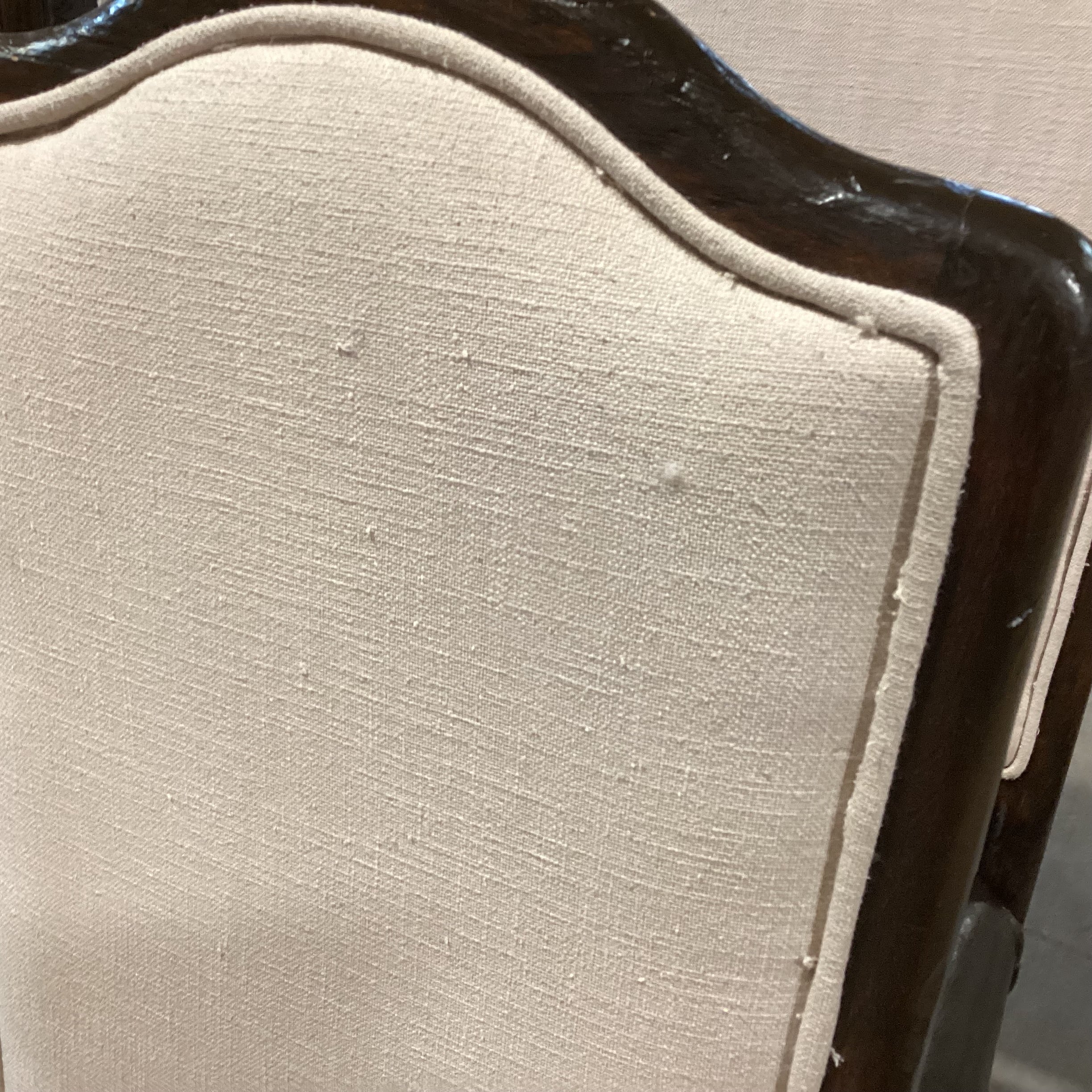 SET of 6 Carved Wood Leather & Linen Dining Chairs 21"x 22"x 49"