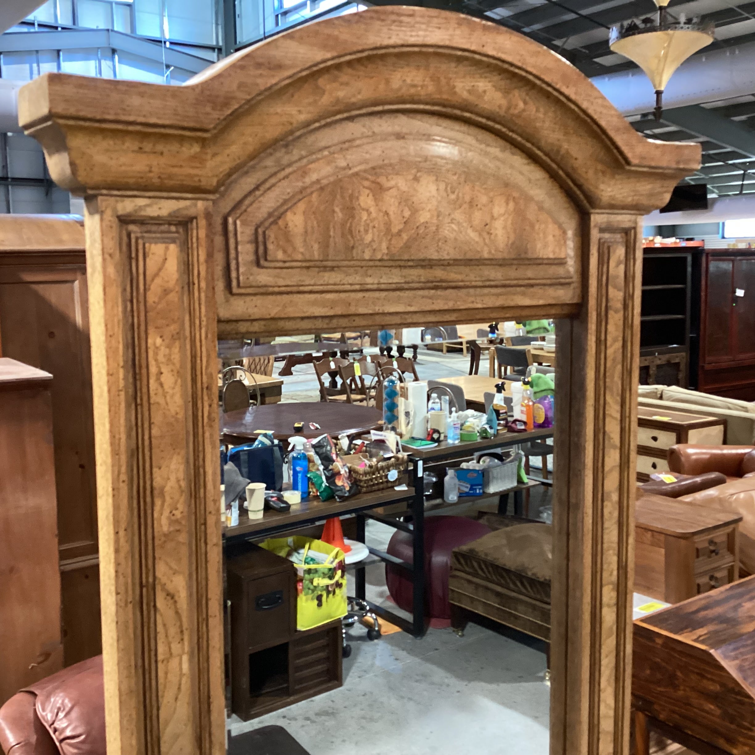 Vintage Speckled Finish Oak with Brass Accent & Double Mirrors 9 Drawer 2 Door Dresser 82.5"x 19.5"x 82.5"