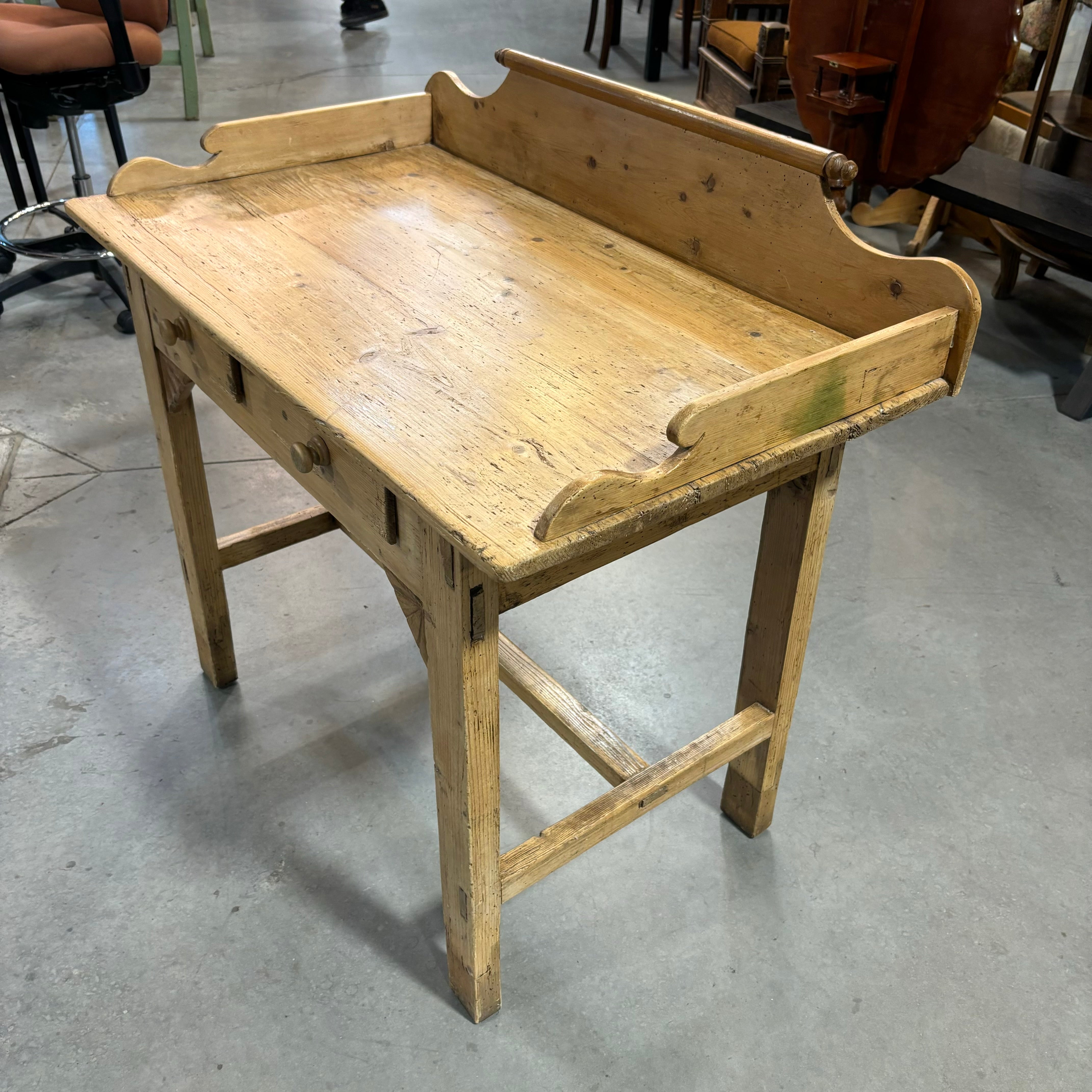 Antique Natural Pine 2 Drawer with Detailed Backsplash Desk 42"x 24"x 40"