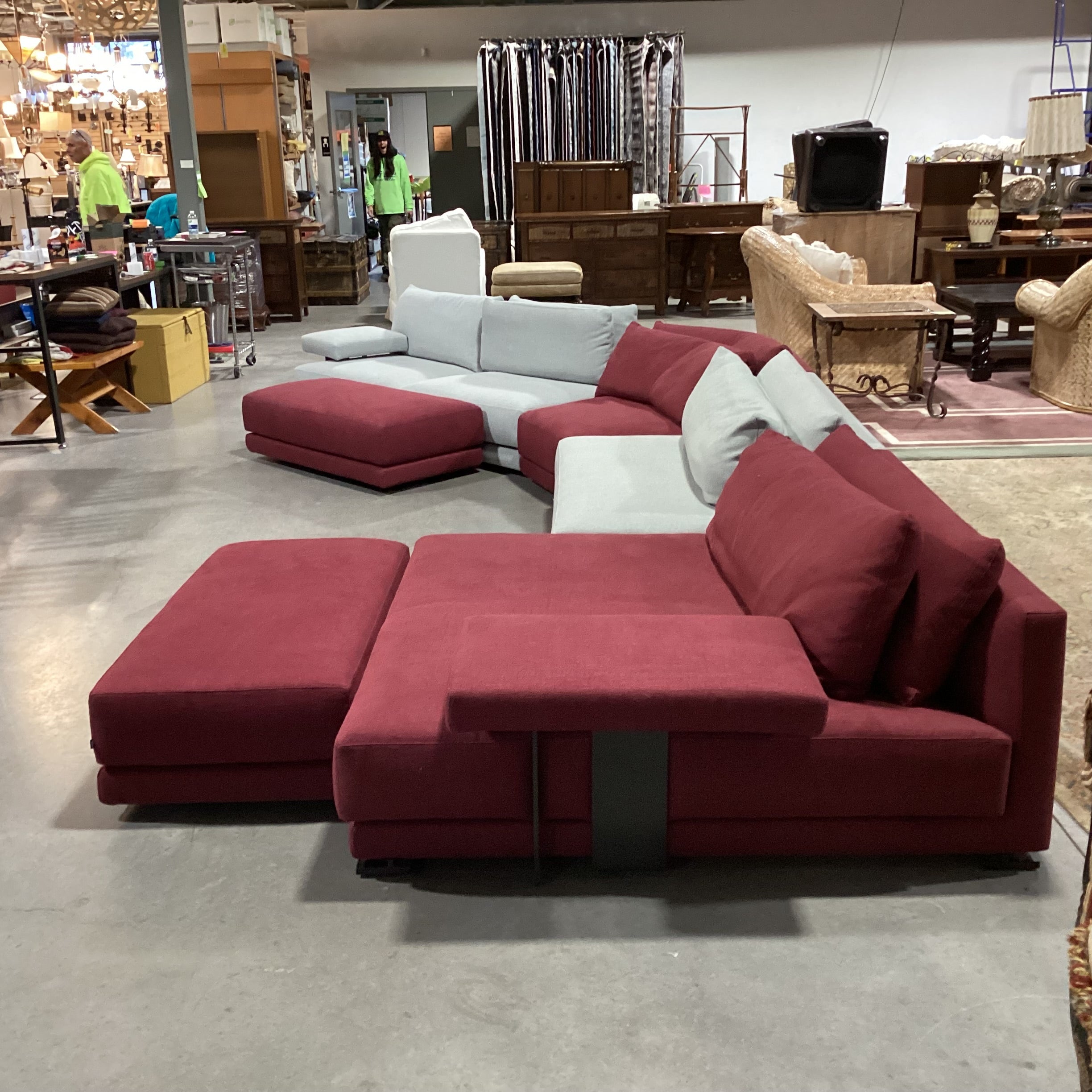 Poliform Cranberry & Dove Grey Woven Modern Italian 6 Piece Sectional 236"x 59"x 45"x 24"