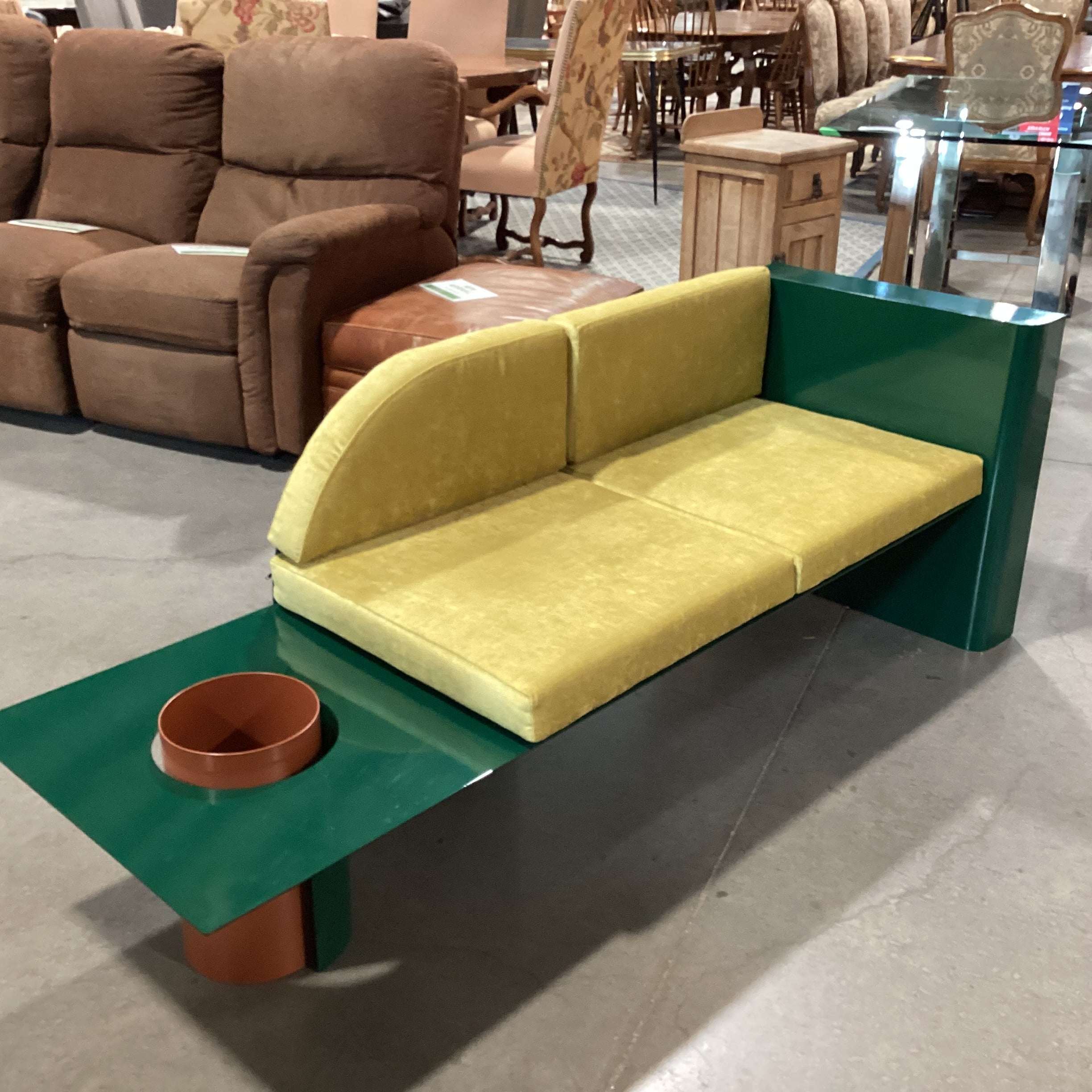 Maxim Scherbakov for Supaform Disused Collection Powder Coated Steel & Yellow Velvet Cushions Bench Sofa 72"x 26"x 28"