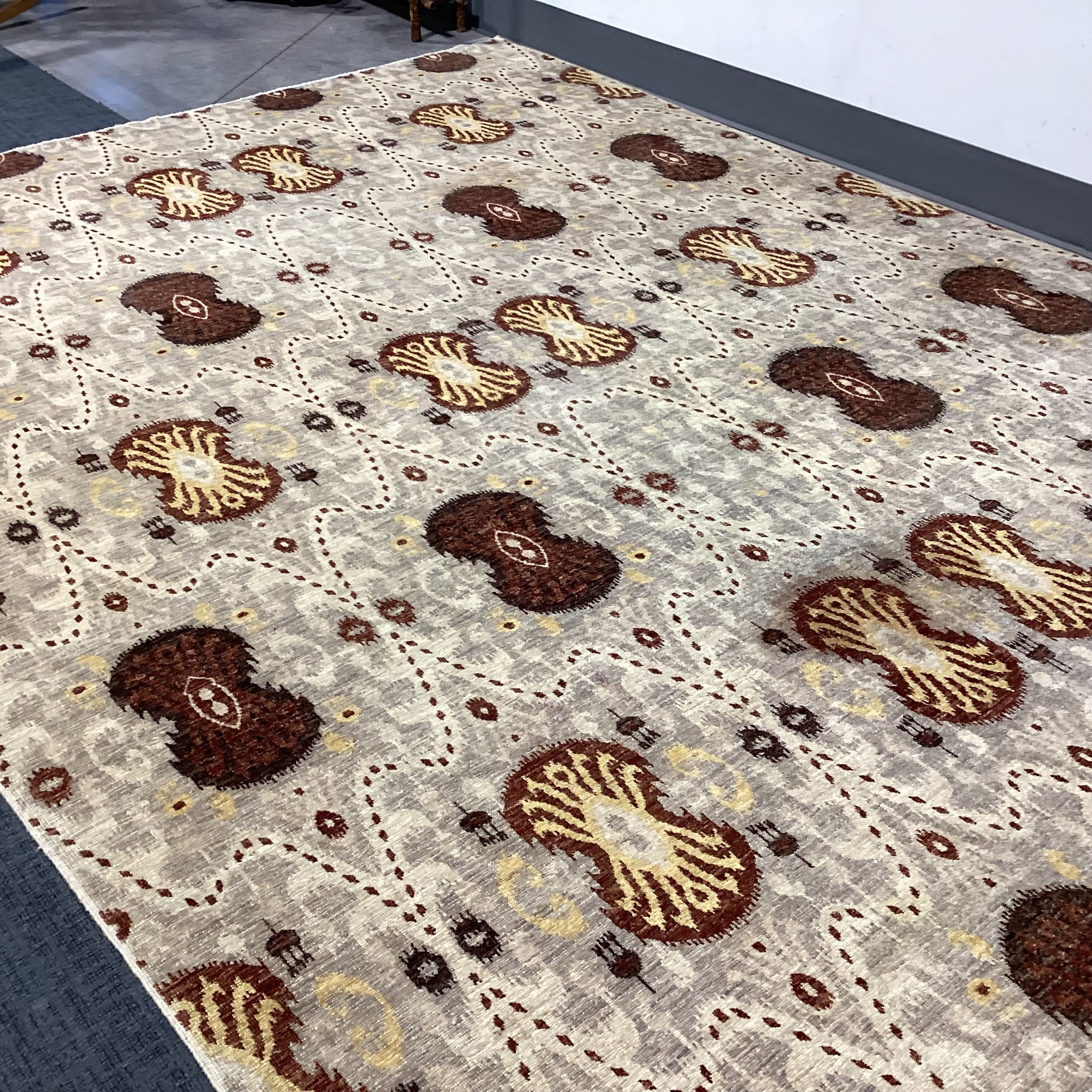 Cream Rust Brown Hand Woven Wool Rug 8'3"x 10'8"