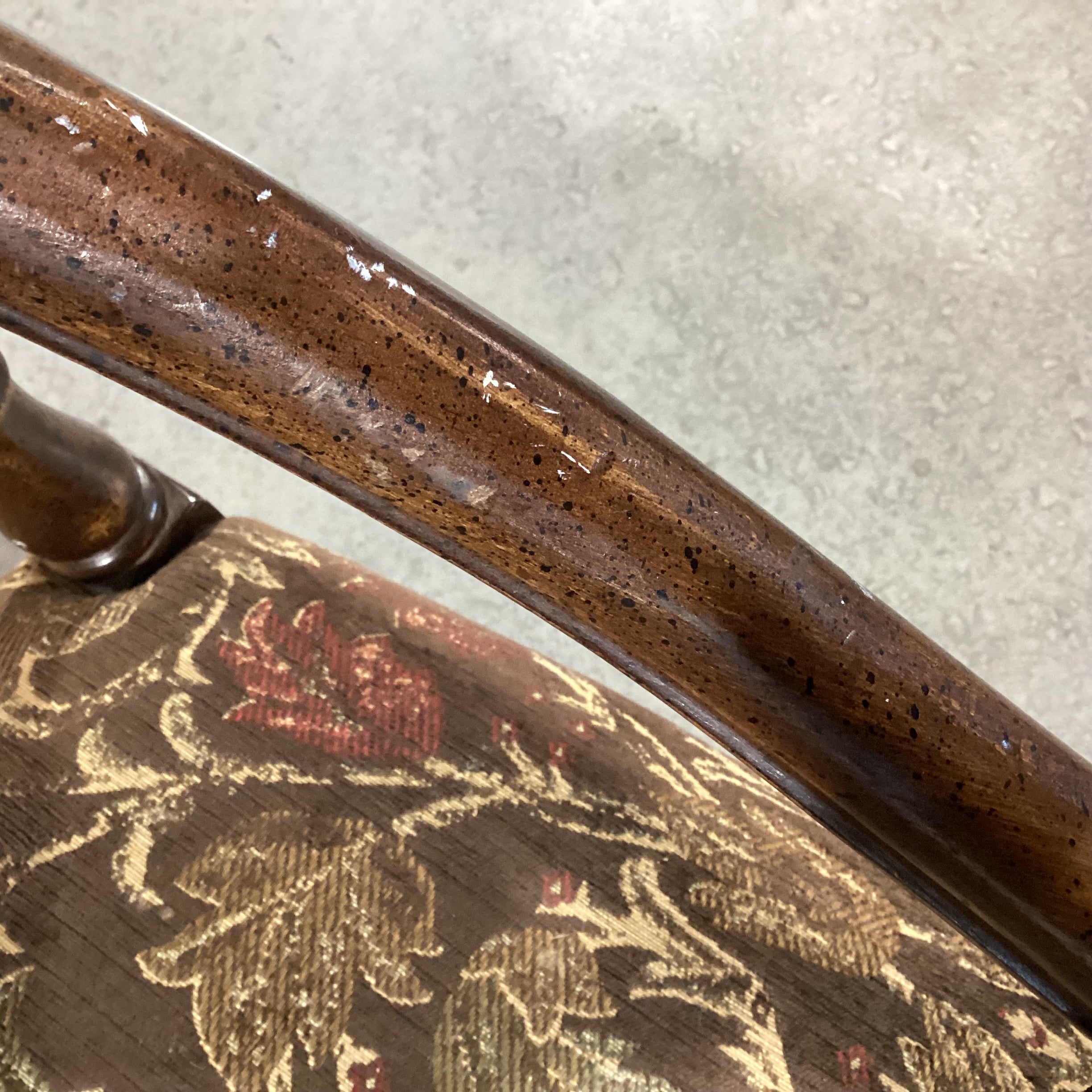 Wesley Hall Ornate Carved Wood & Brown Gold Floral Chair 33"x 33"x 53"
