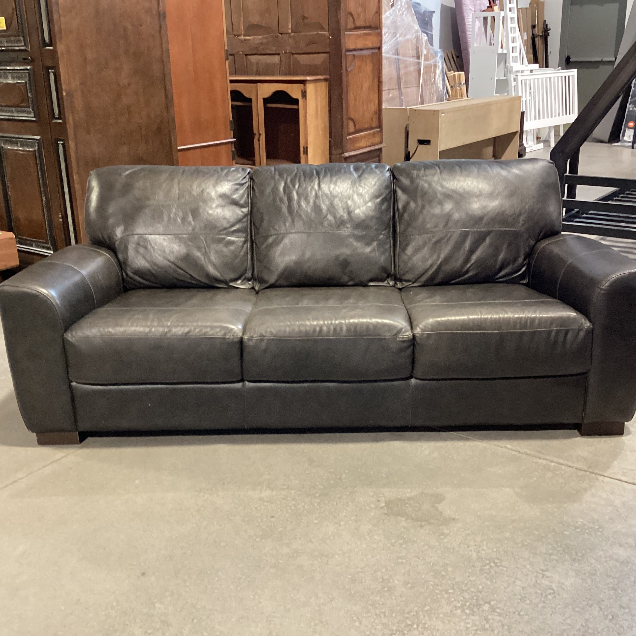 Soft Line Italian Dark Grey Leather Sofa 87"x 40"x 34"