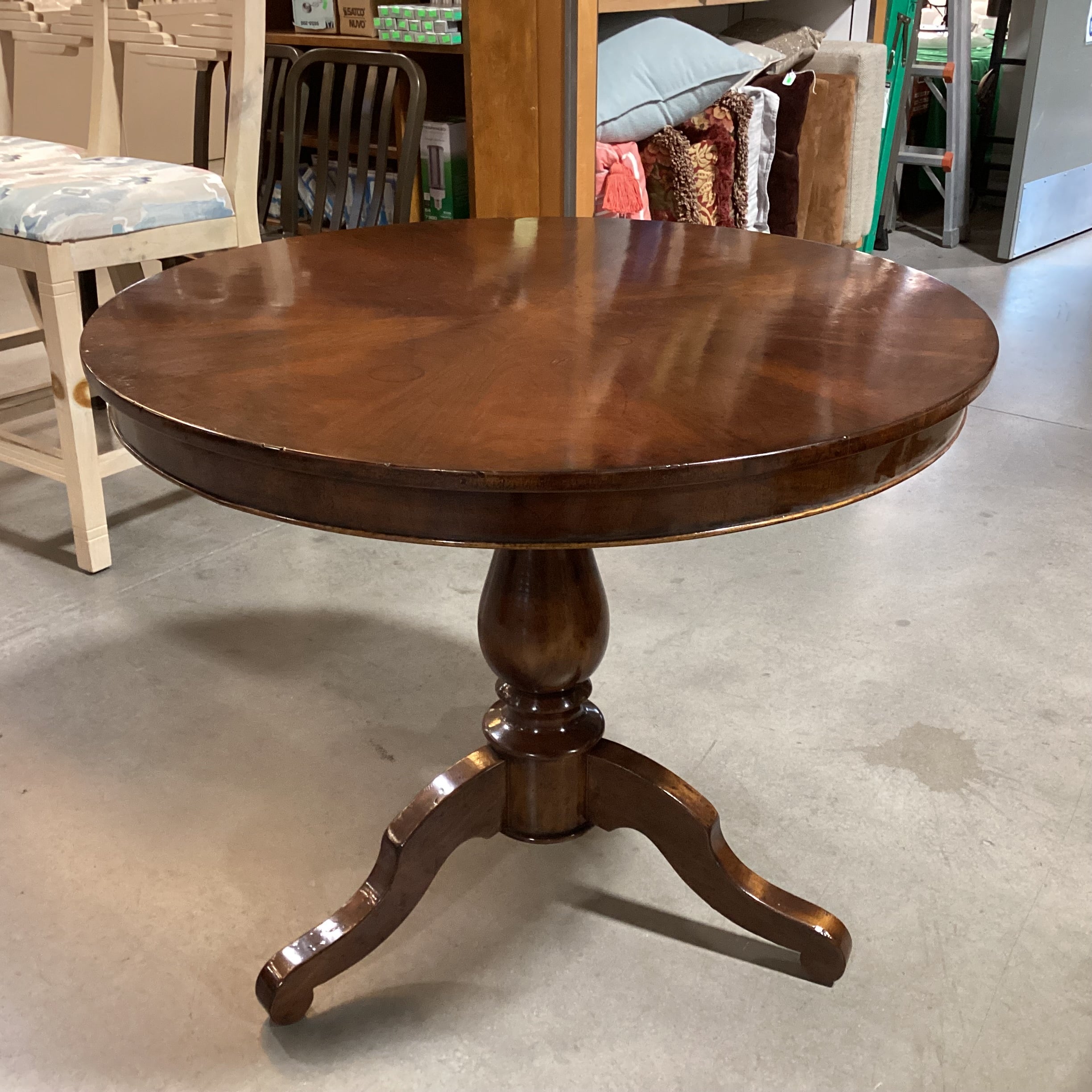 Finished Wood with Pedestal Accent Table 35.5" Diameter x 30"