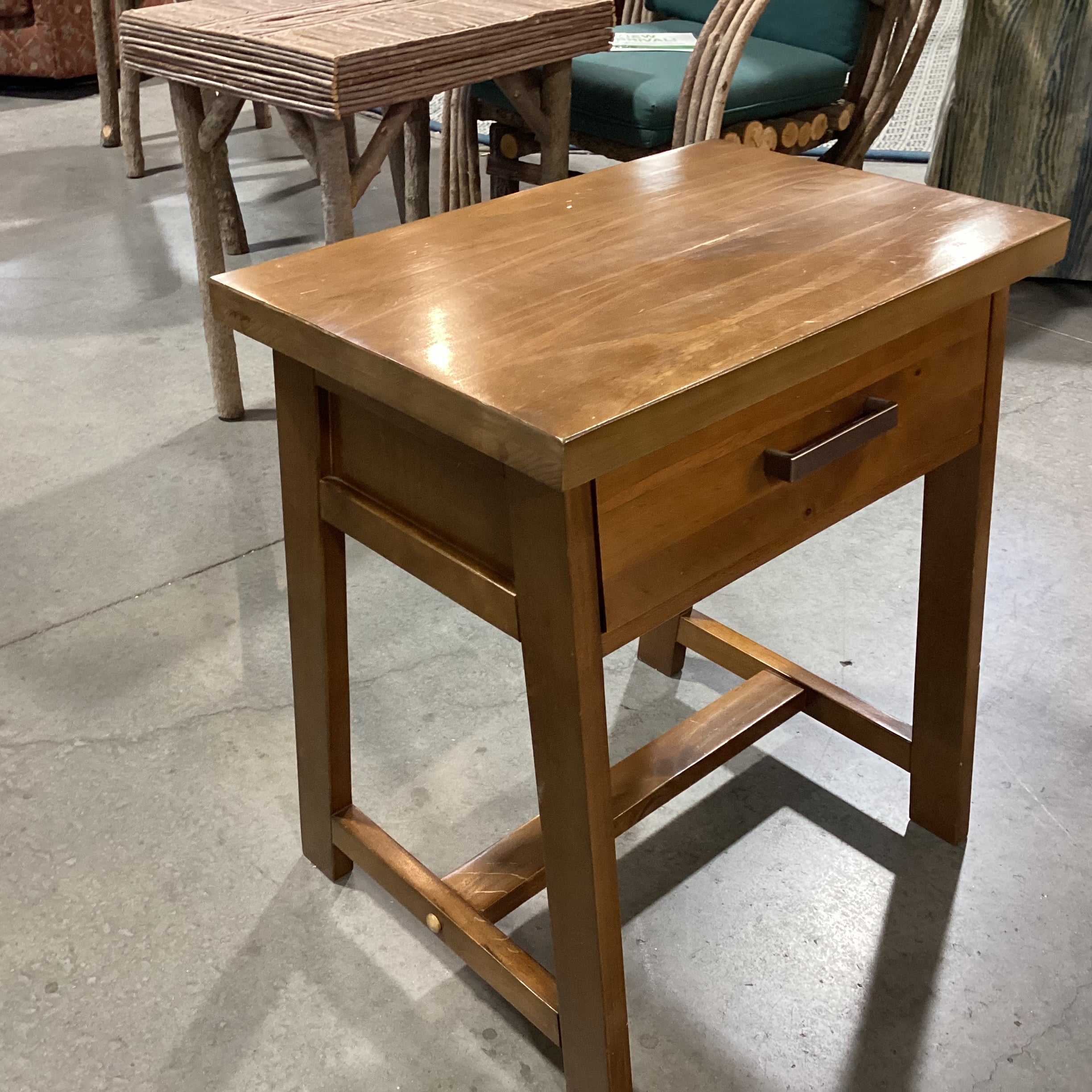 Finish Wood Saw Horse Style 1 Drawer End Table 24"x 16"x 26"