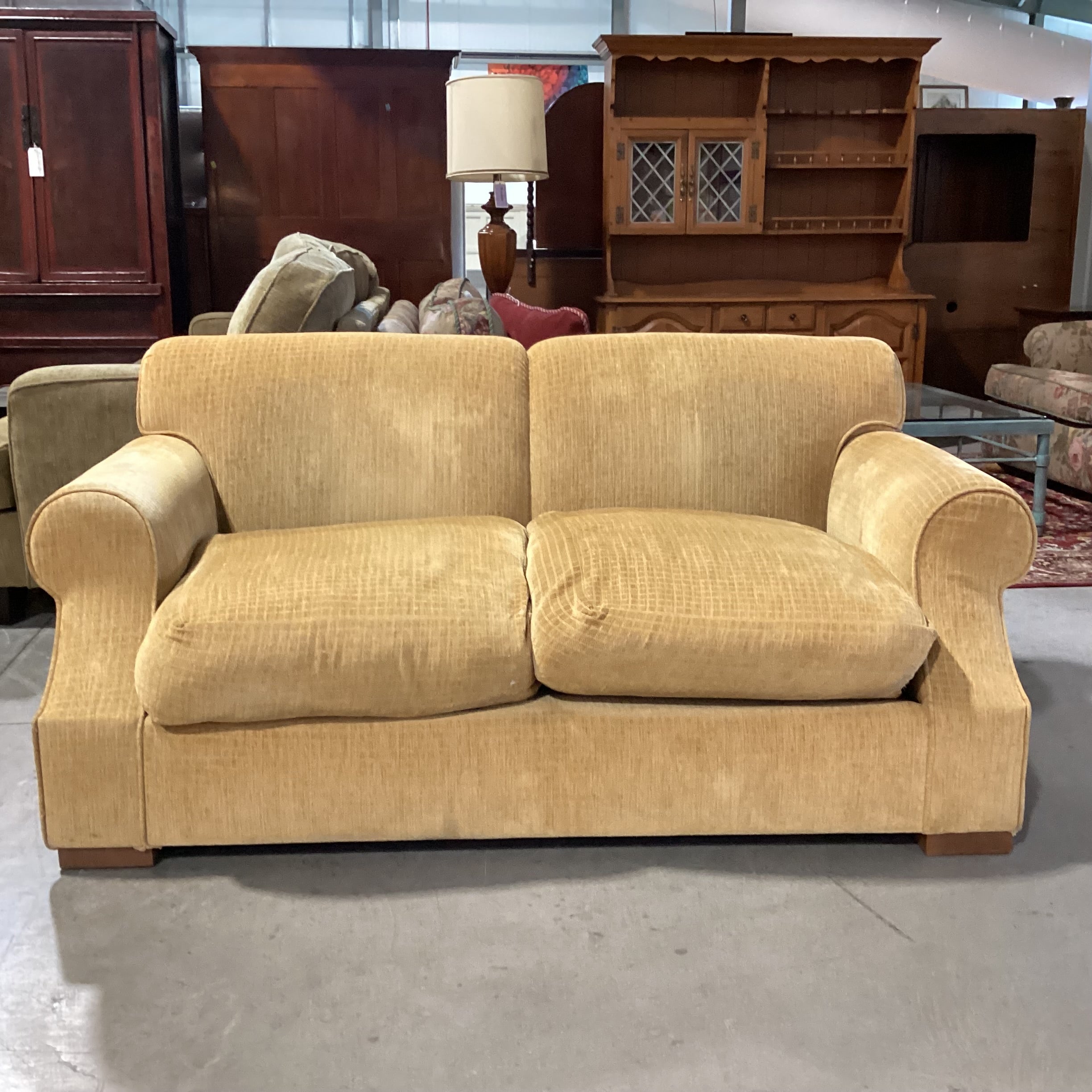 Golden Chenille Grid Woven & Down Mix Loveseat Sofa 67"x 40"x 30"