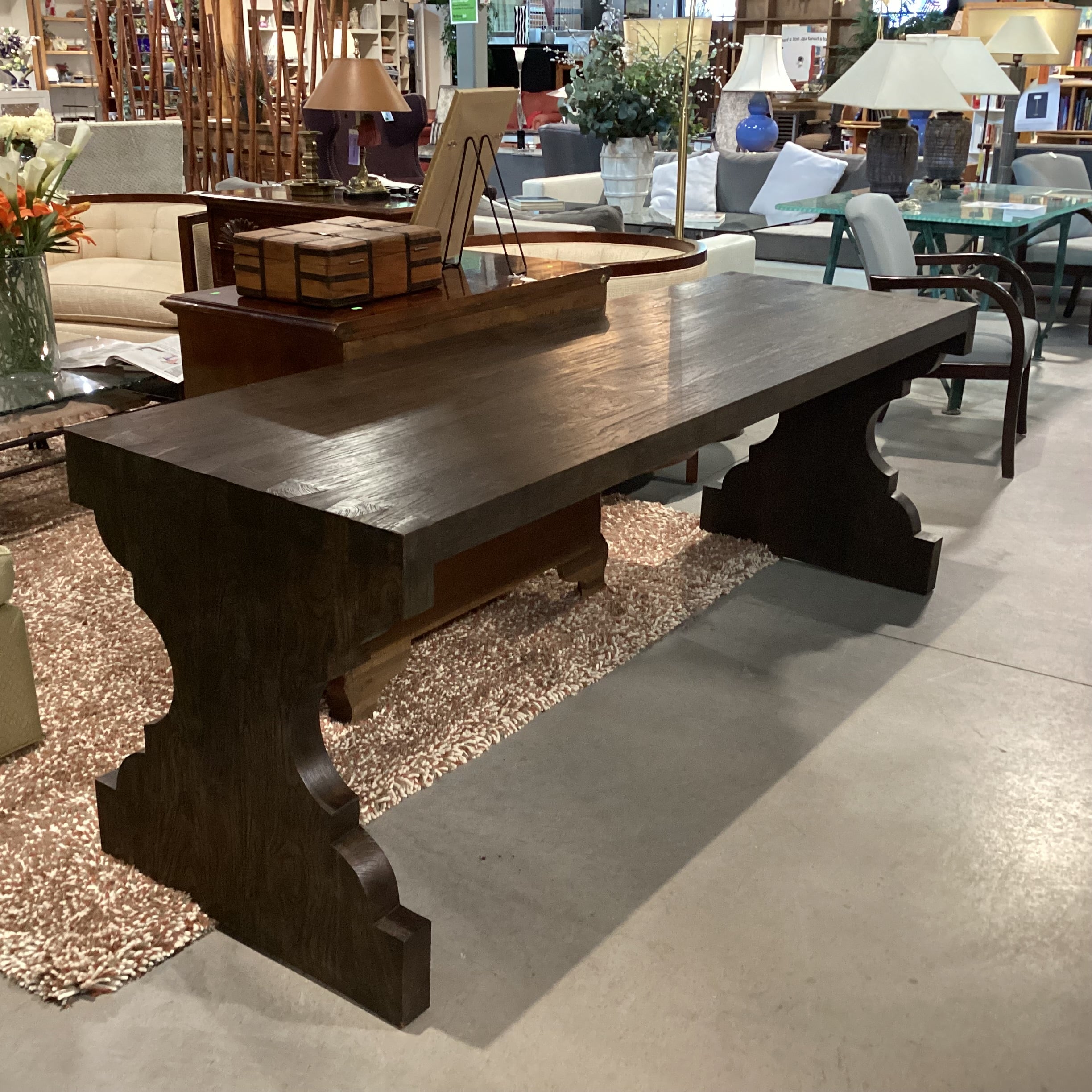 Ironies Escala Dark Finish Solid Wood with Dovetailed & Carved End Detail Console Accent Table 83.5"x 27"x 30"