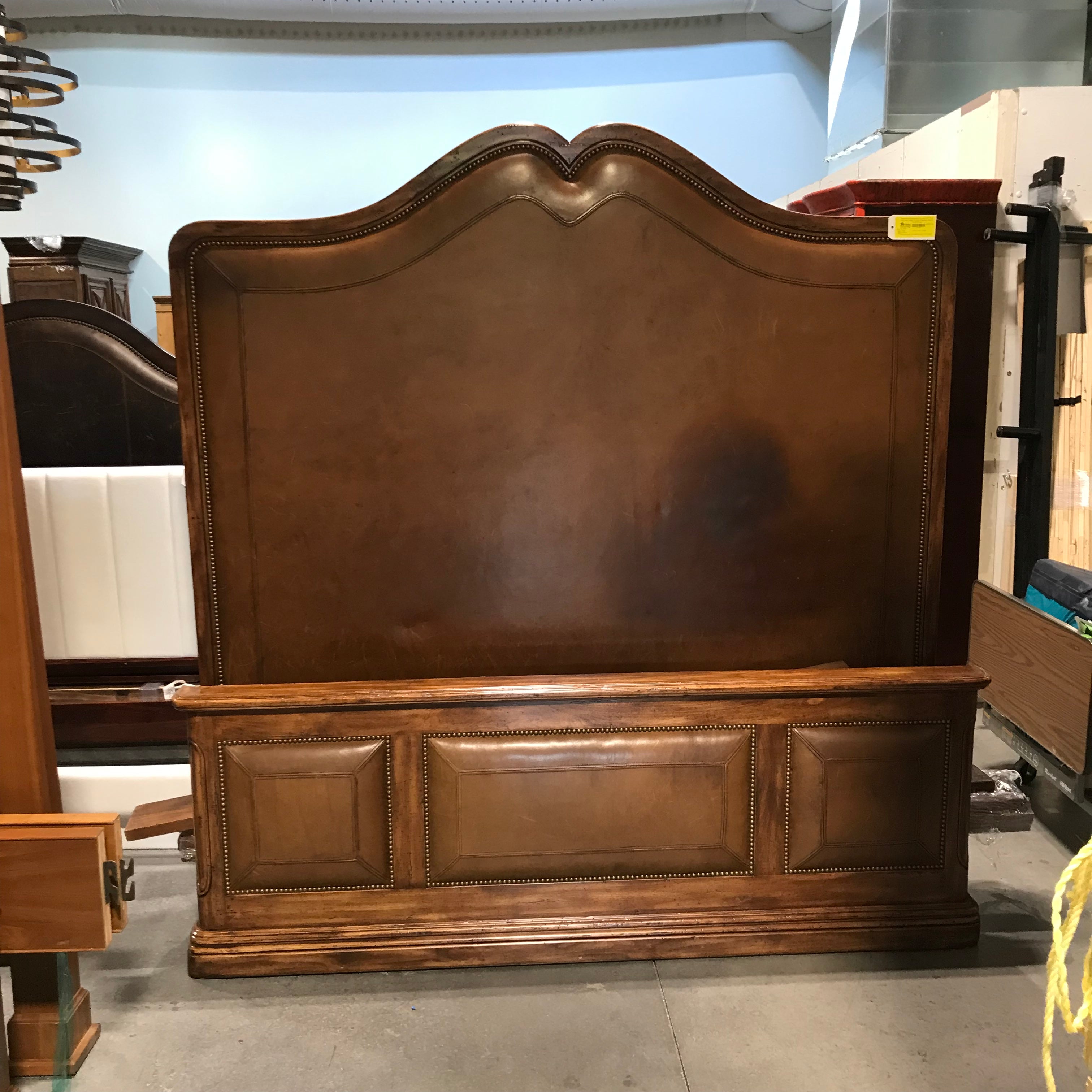 California King Bausman & Company INC. Solid Wood with Leather Nail Head Headboard Bed Set 77"x 93.5"x 80"