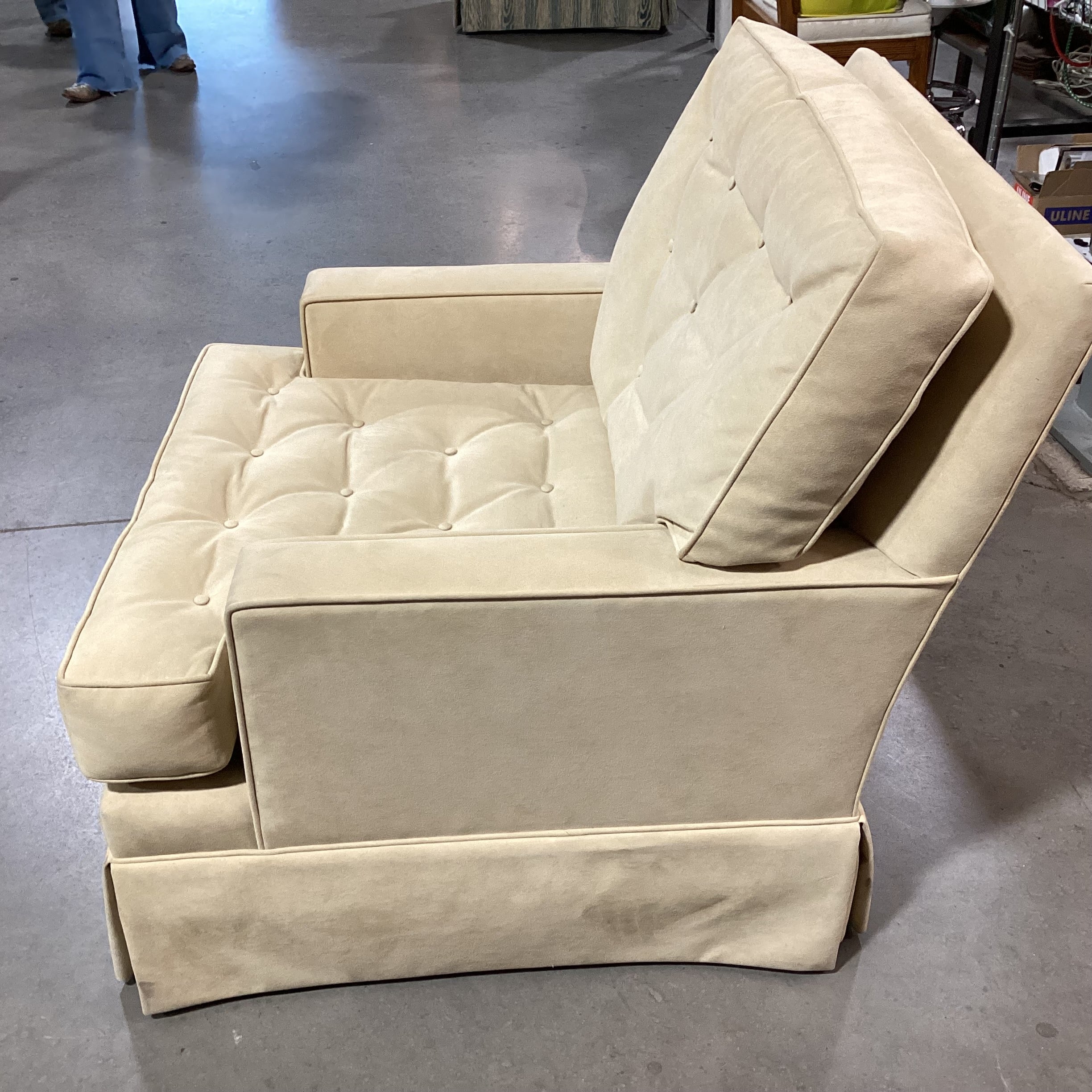 Edward Ferrel Golden Ultra Suede Button Tufted Swivel Chair 32"x 35"x 33"
