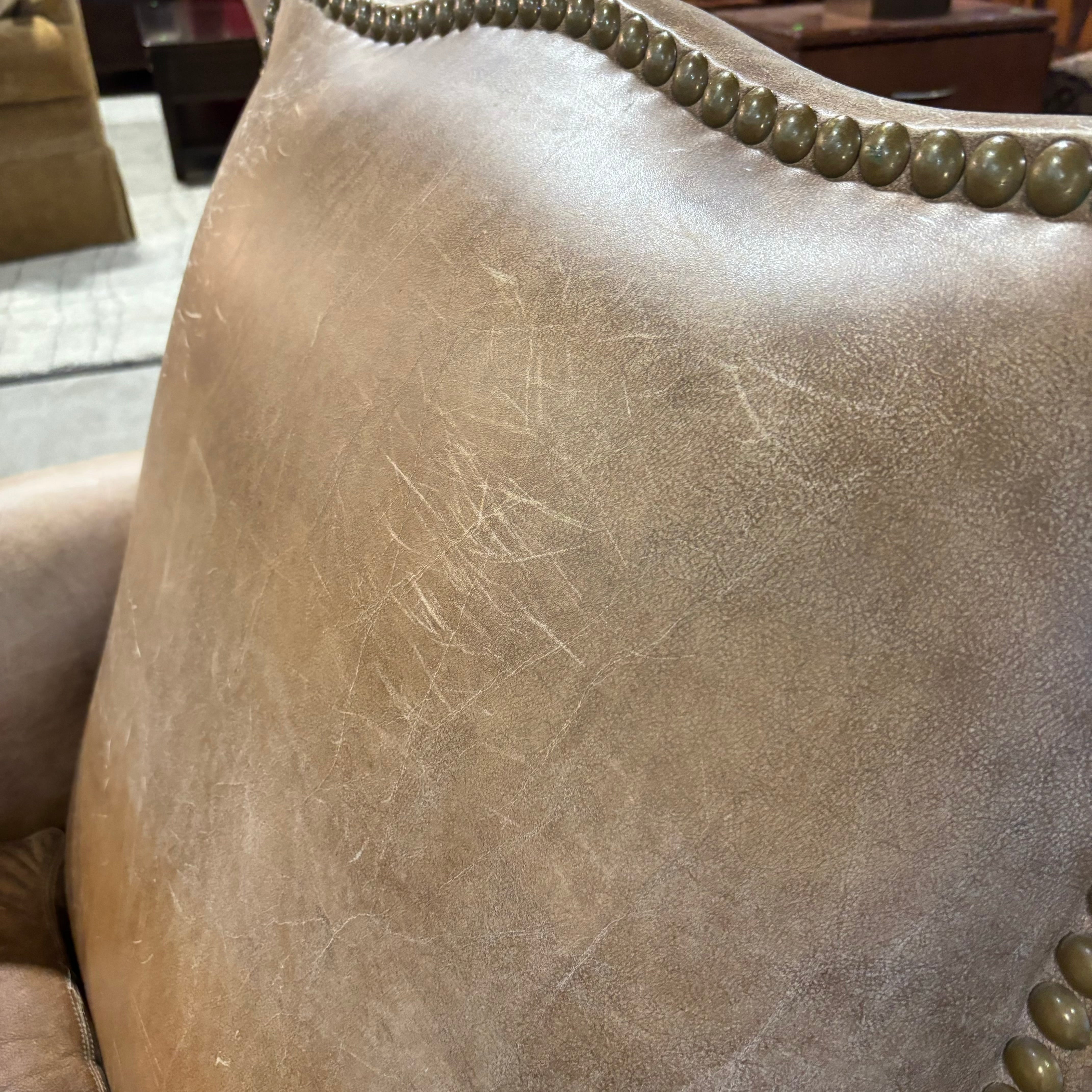 Expressions Furniture Leather Nailhead with Wood Feet Lounge Chair 38"x 36"x 40"