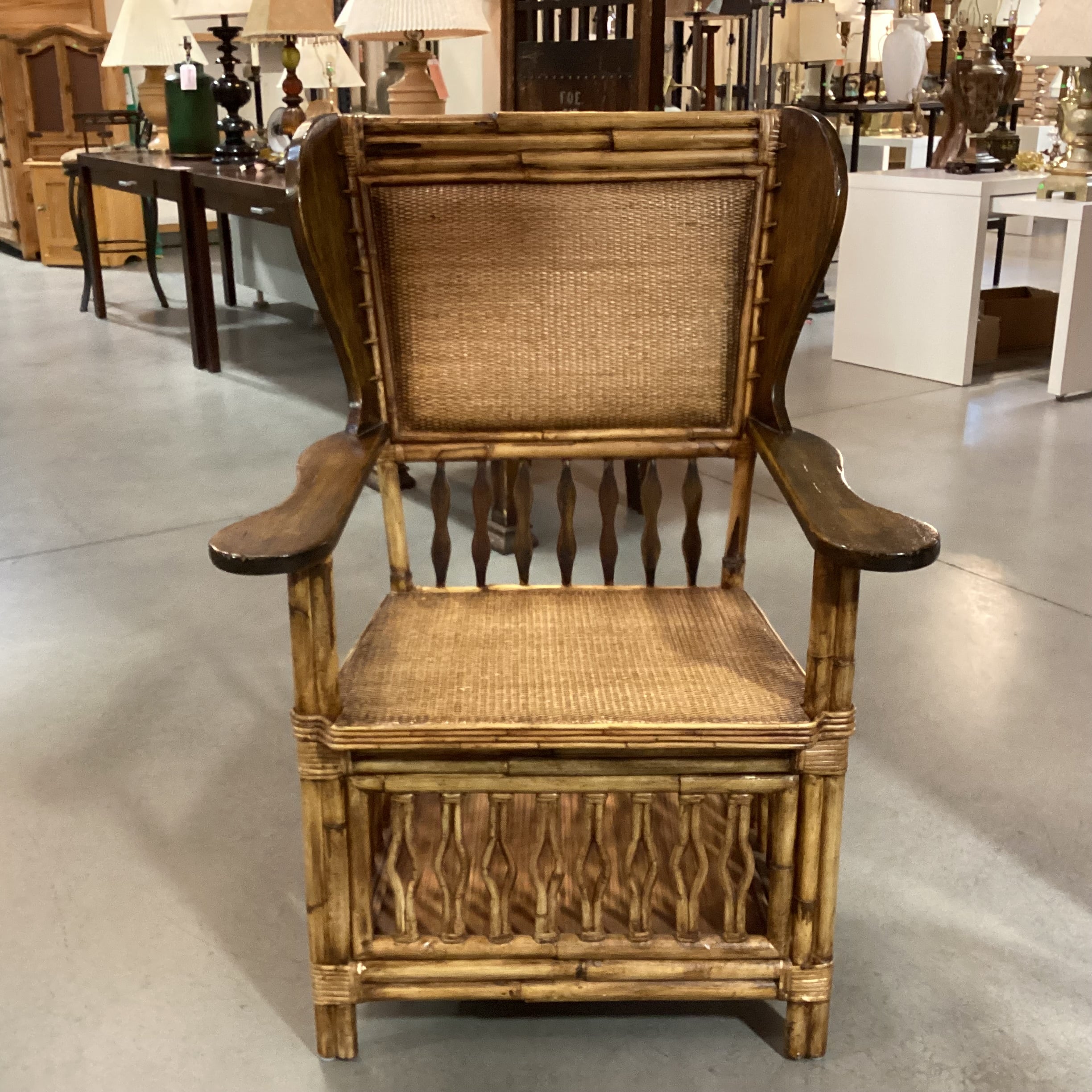 Palecek Bamboo Wood & Rattan Woven with Bottom Storage Arm Chair 30"x 26"x 42"