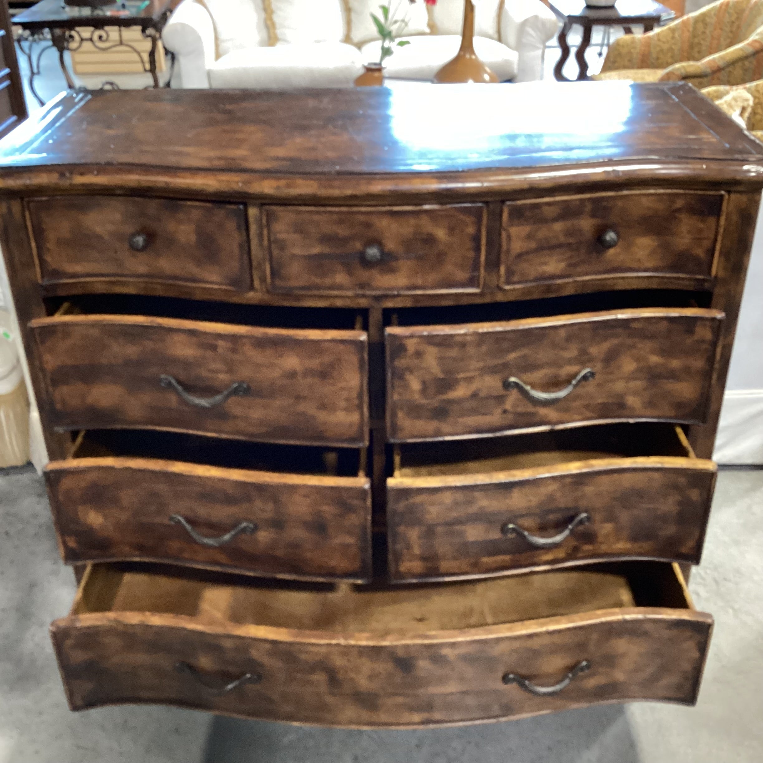 Dark Distressed Solid Wood 8 Drawer Chest 50"x 23"x 42.5"