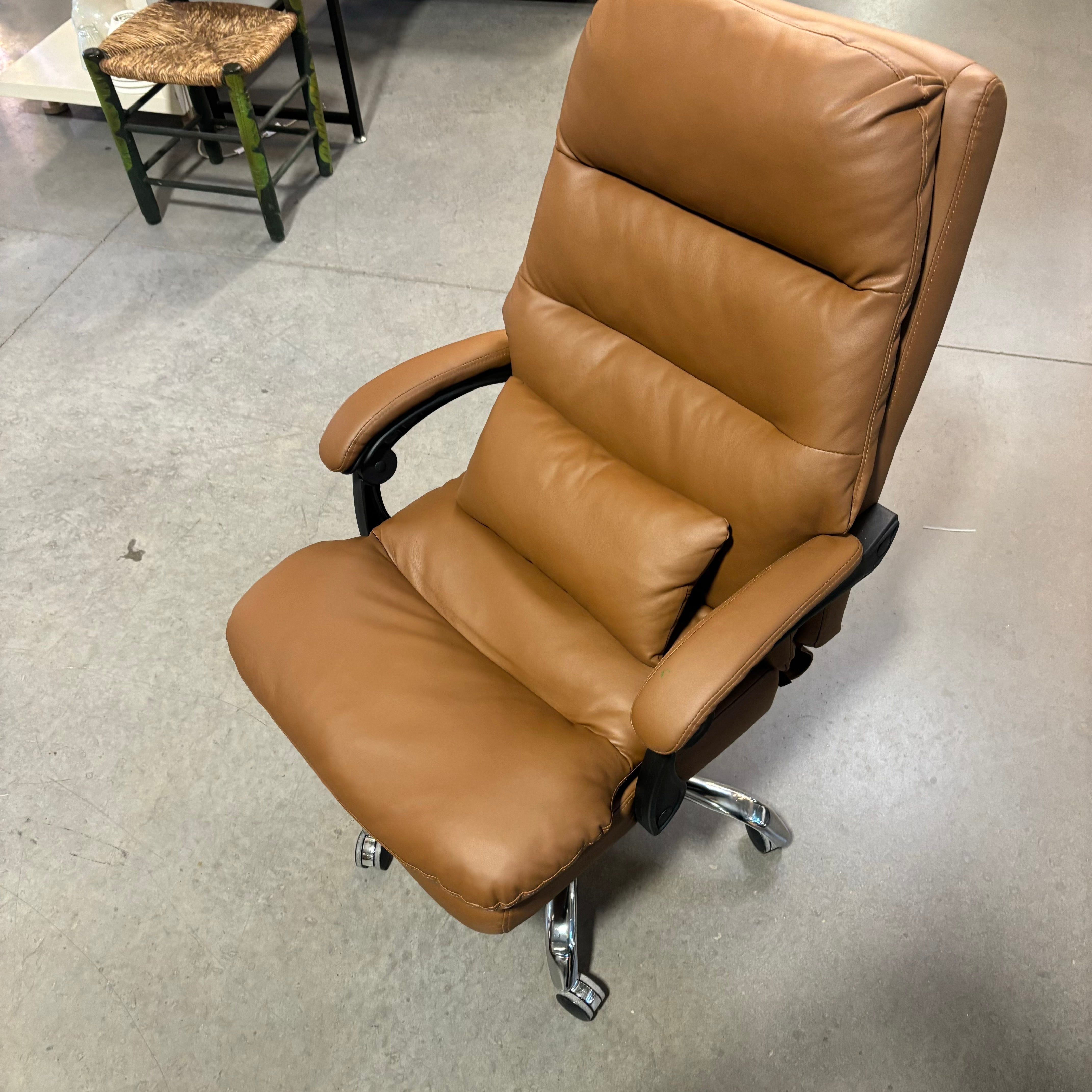 Light Brown Leather Ergonomic Design with Footrest & Pillow Office Chair 28"x 34"x 44"