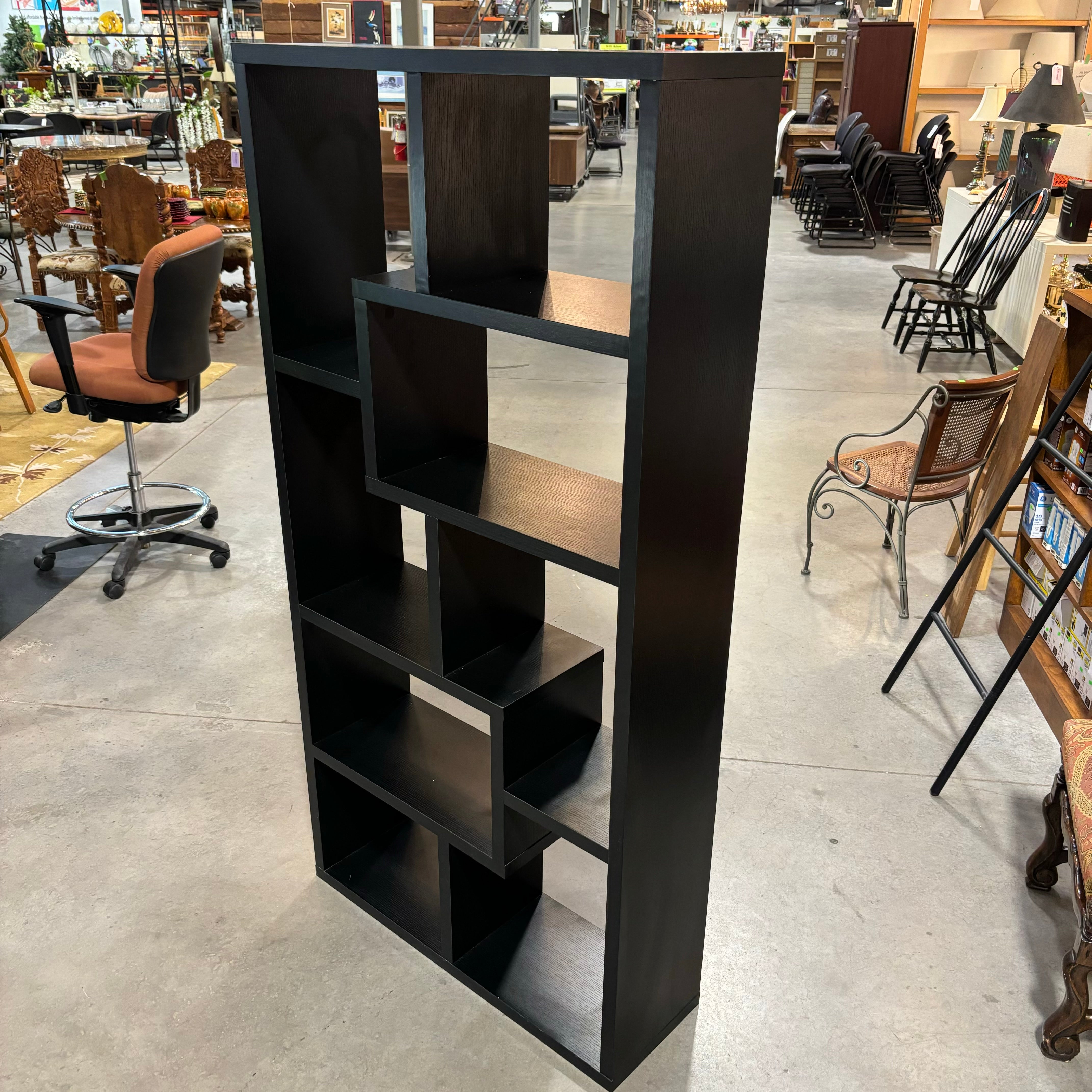 Black Wood Veneer Puzzle Piece Style 8 Section Bookcase 35.5"x 11.5"x 71"