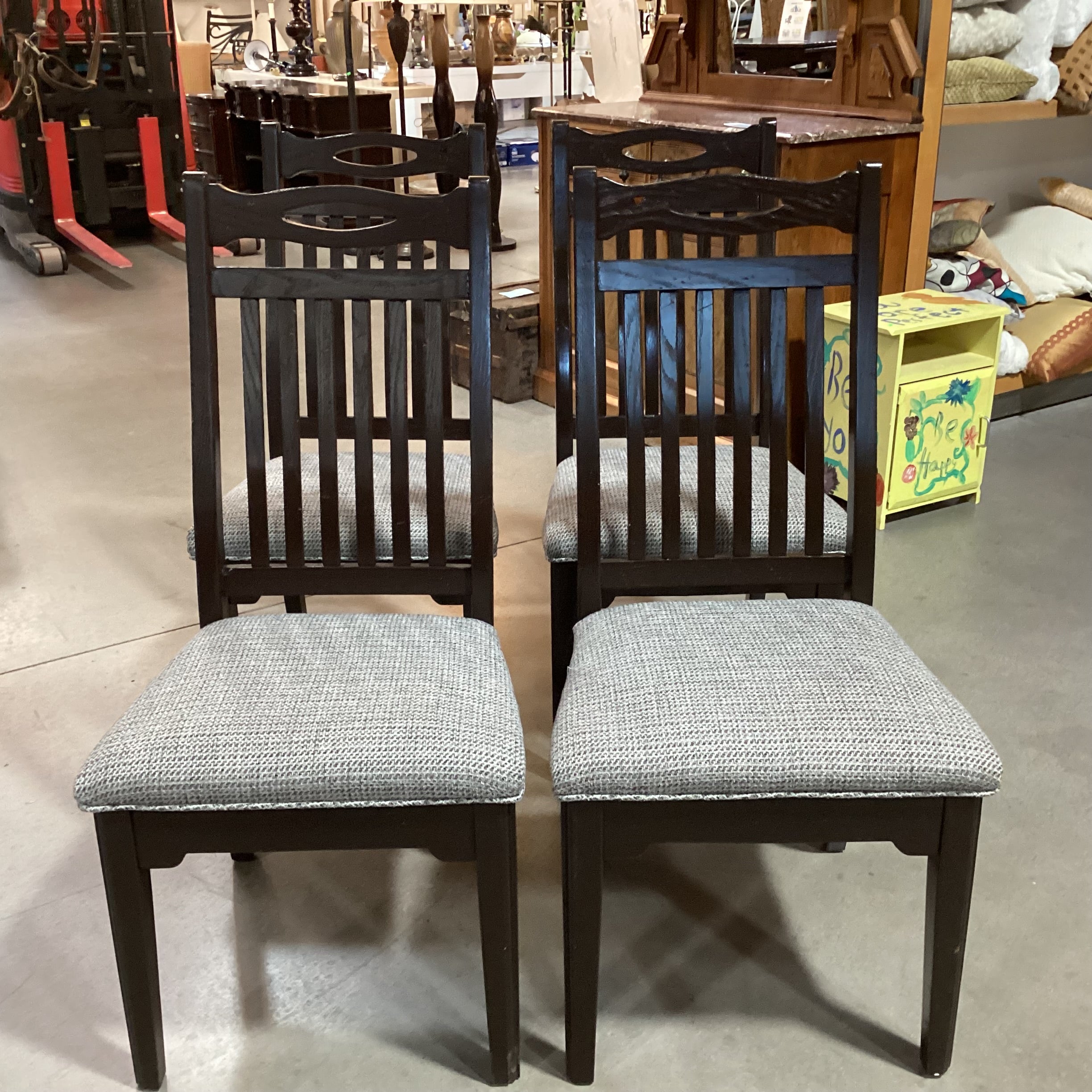 SET of 4 Dark Finish with Grey Woven Seat Dining Chairs 21"x 23"x 41"