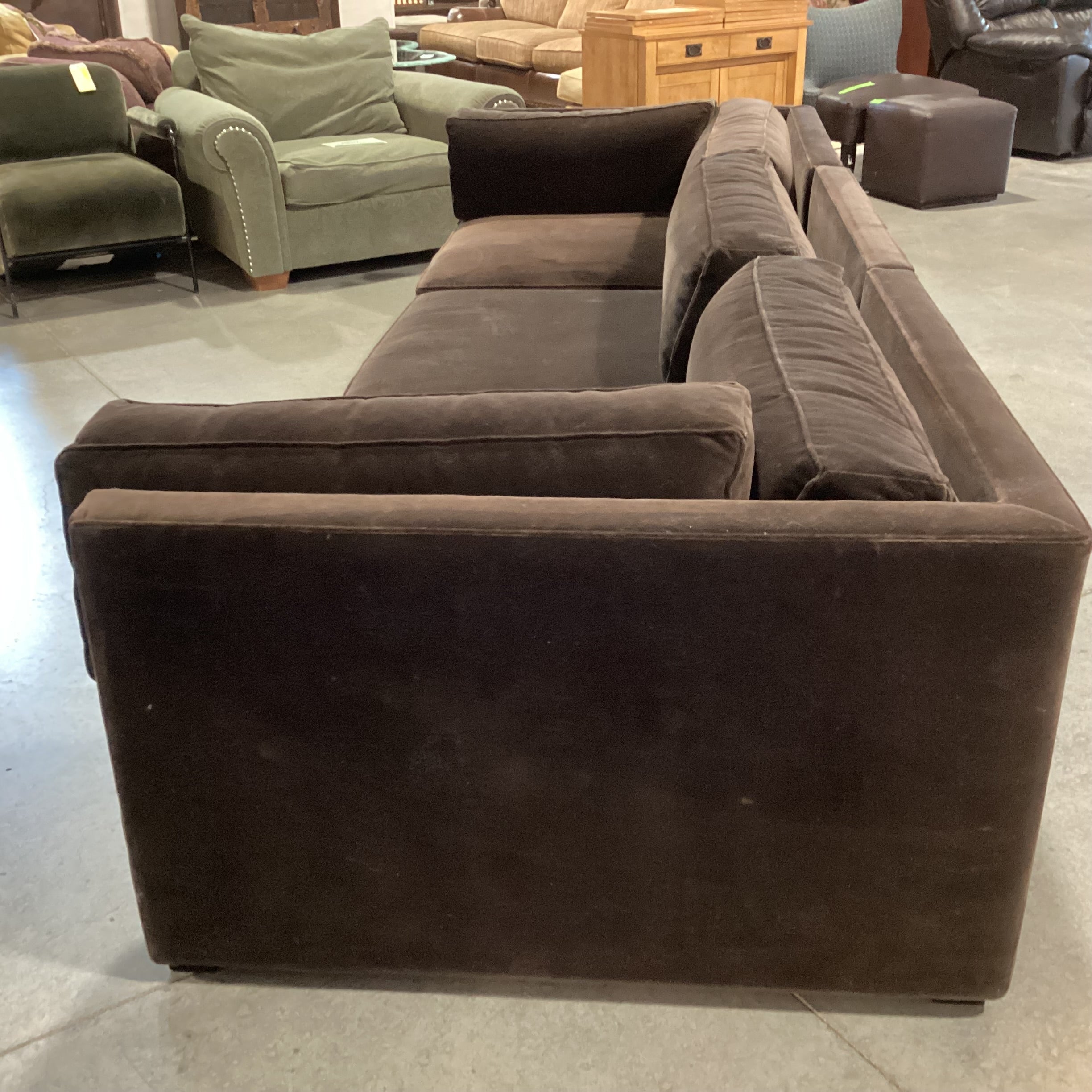 CB2 Oriole 3 Piece Dark Brown Performance Velvet Modular Sectional 126"x 43"x 2.5"