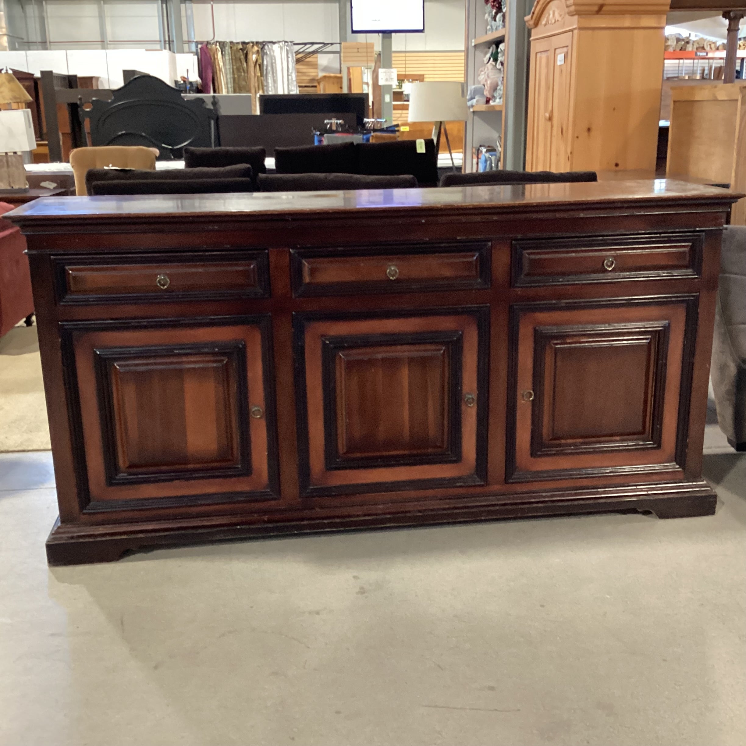 South Cone Dark Finish 3 Drawer 3 Door Credenza 84.5"x 21"x 41.5"