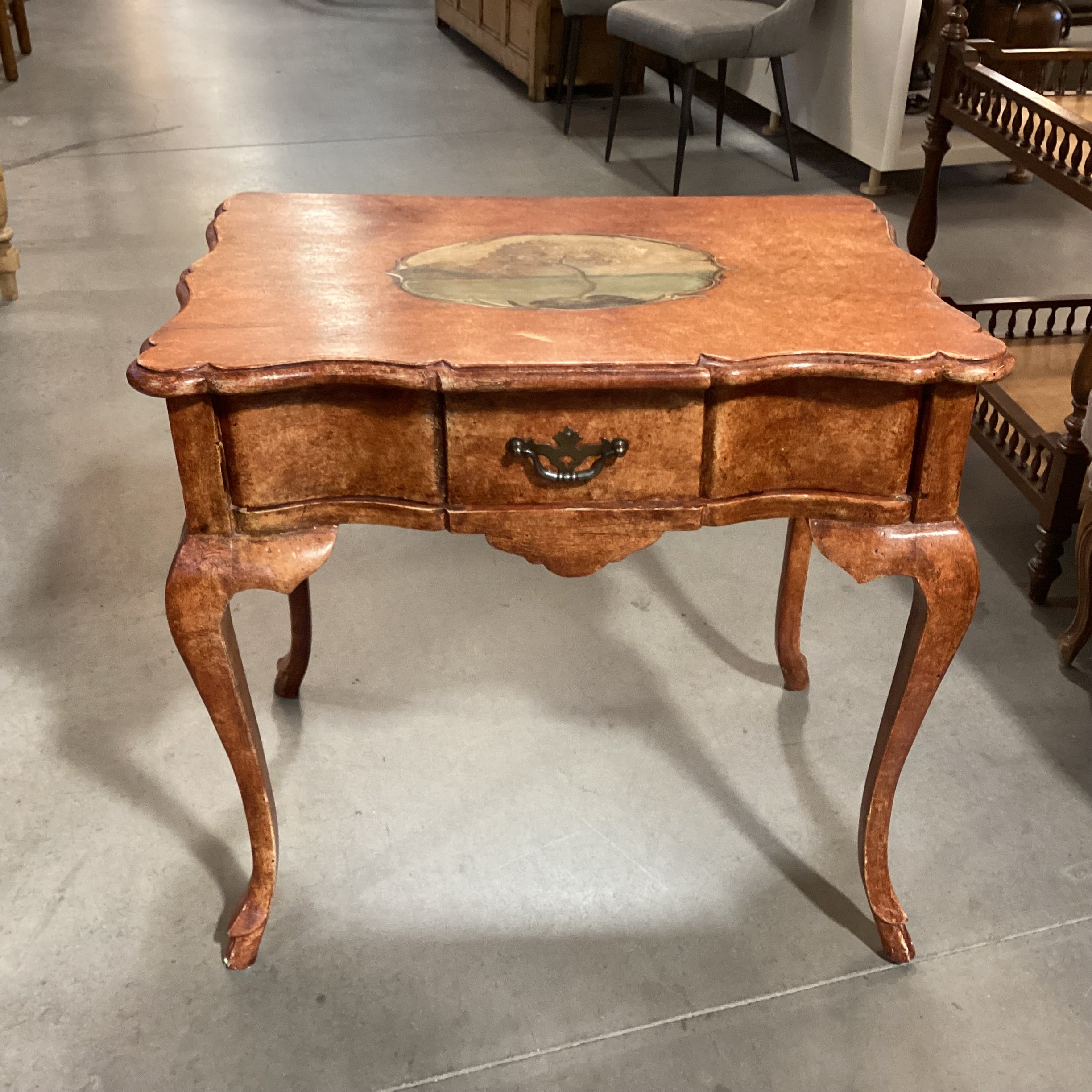 Antiqued Hand Painted Finish French Provincial 1 Drawer End Table 31.5"x 21"x 29"