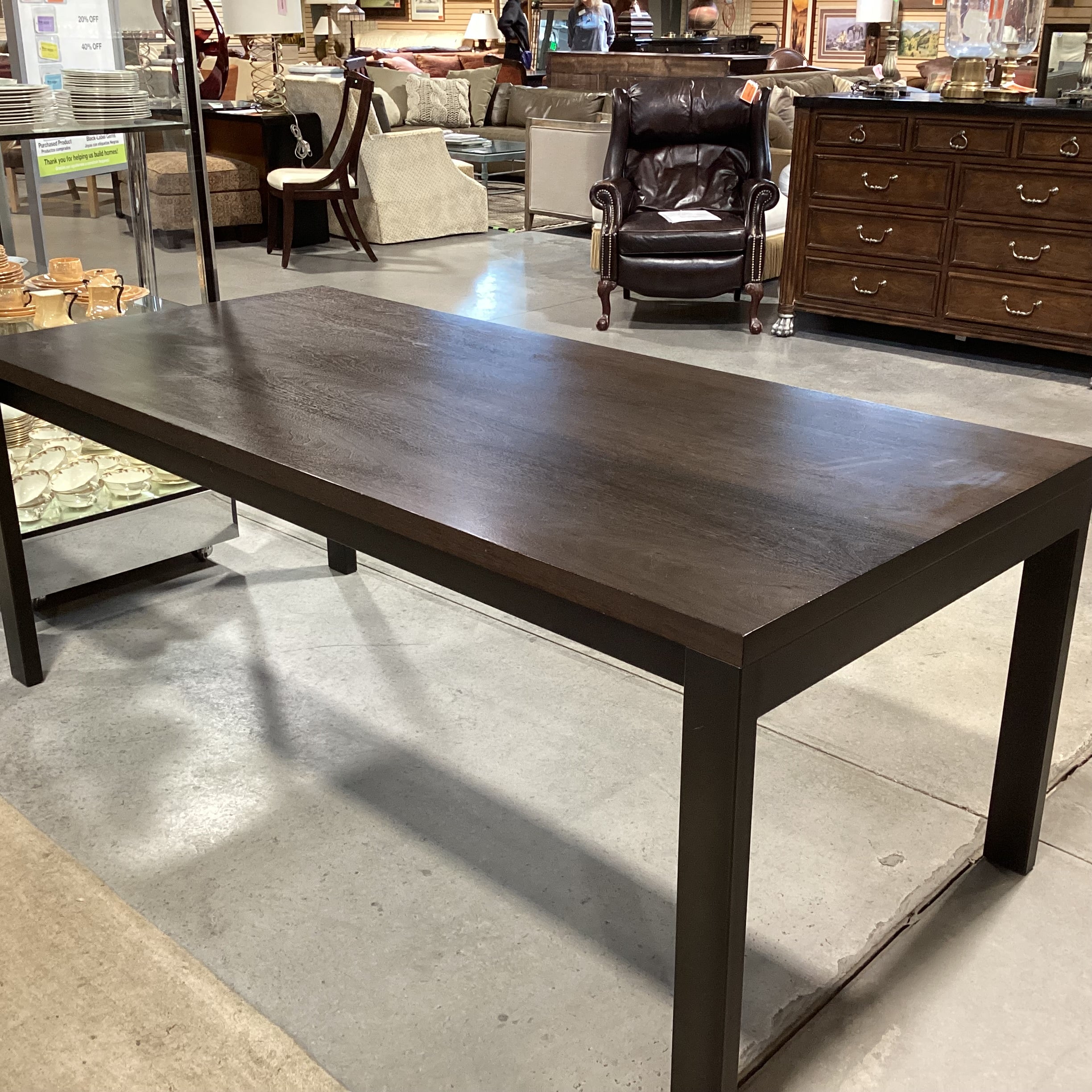 Modern Parsons Dark Finish Wood & Black Metal Dining Table 75"x 35"x 29.5"
