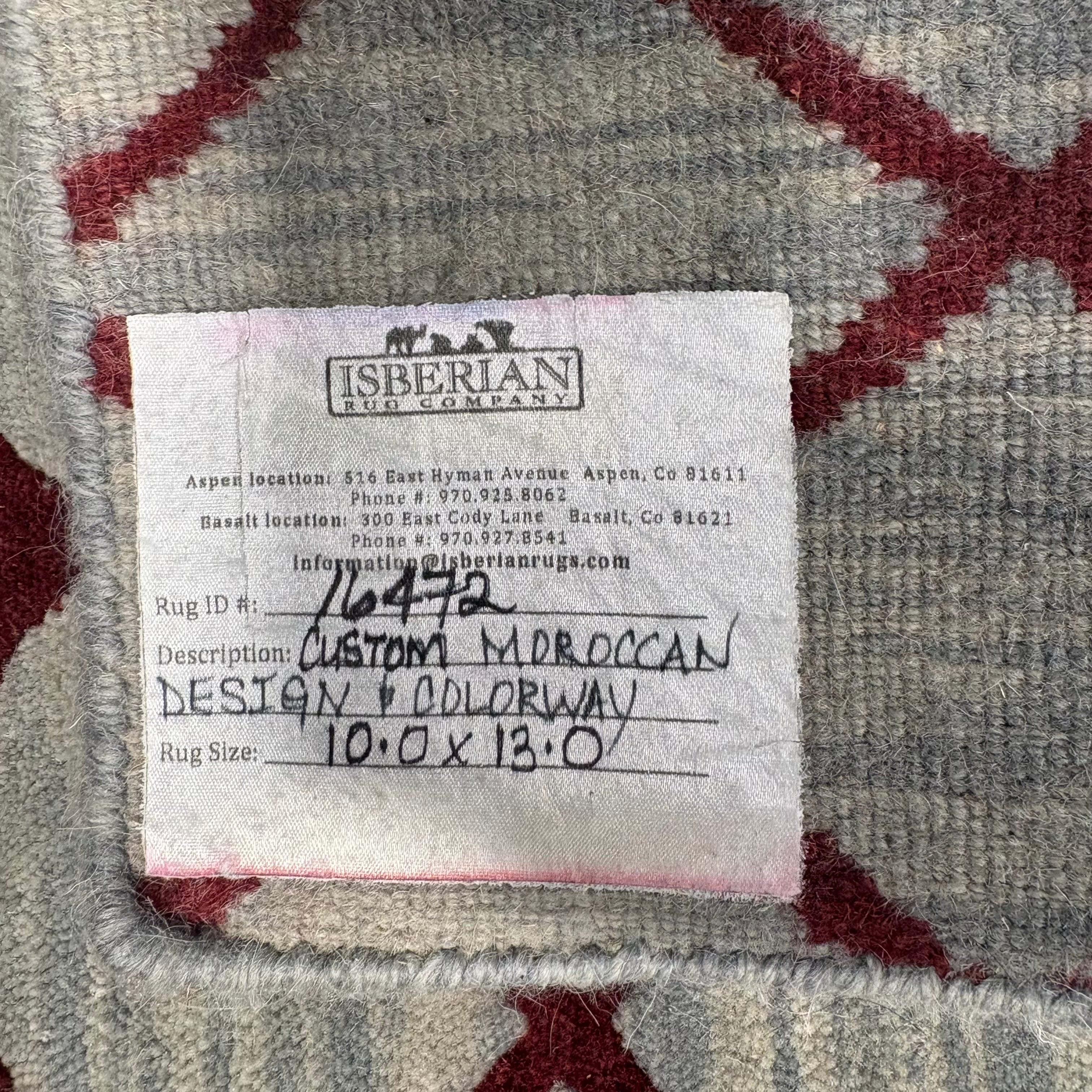 Isberian Custom Grey and Red Geometric Woven Wool Rug 10' x 13'