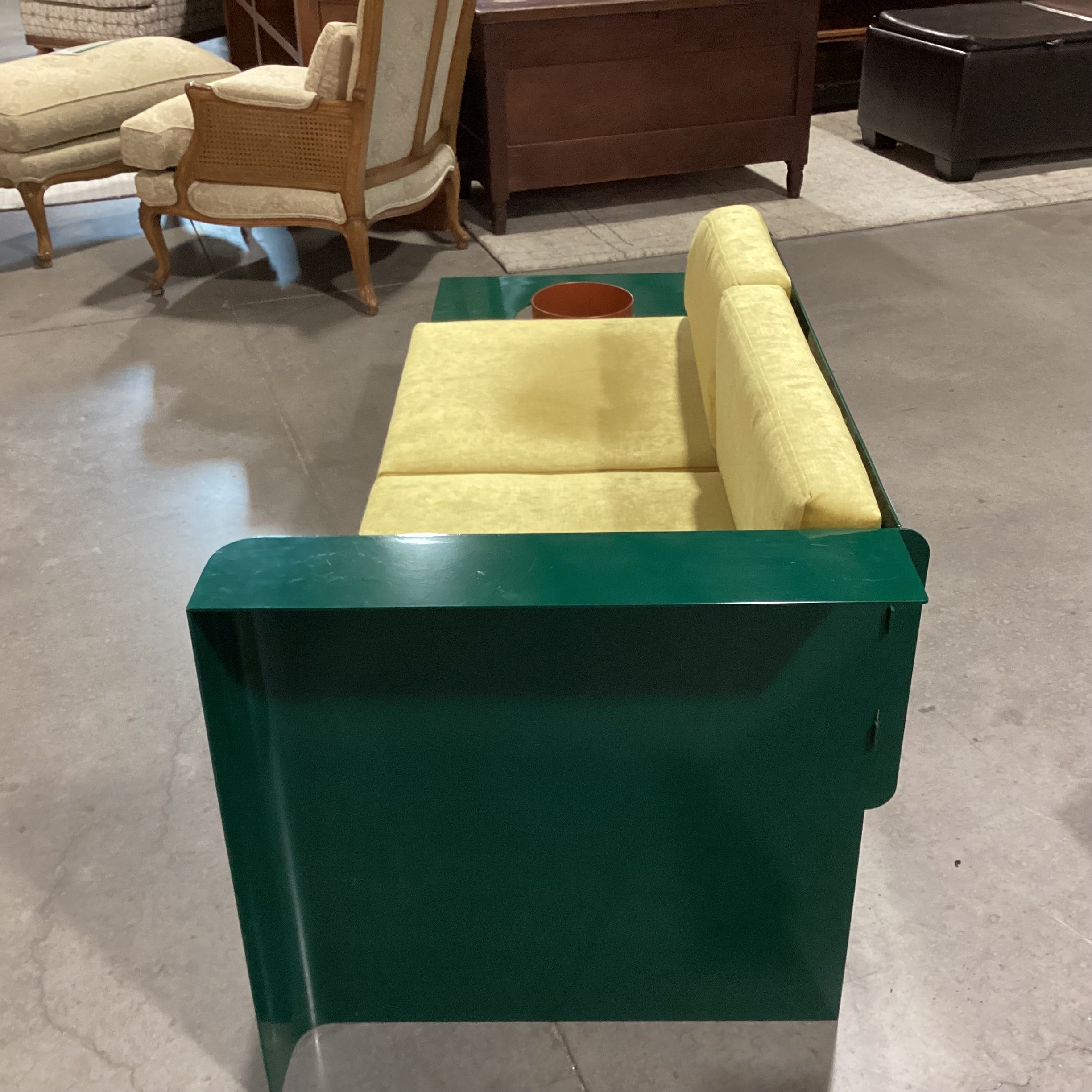 Maxim Scherbakov for Supaform Disused Collection Powder Coated Steel & Yellow Velvet Cushions Bench Sofa 72"x 26"x 28"