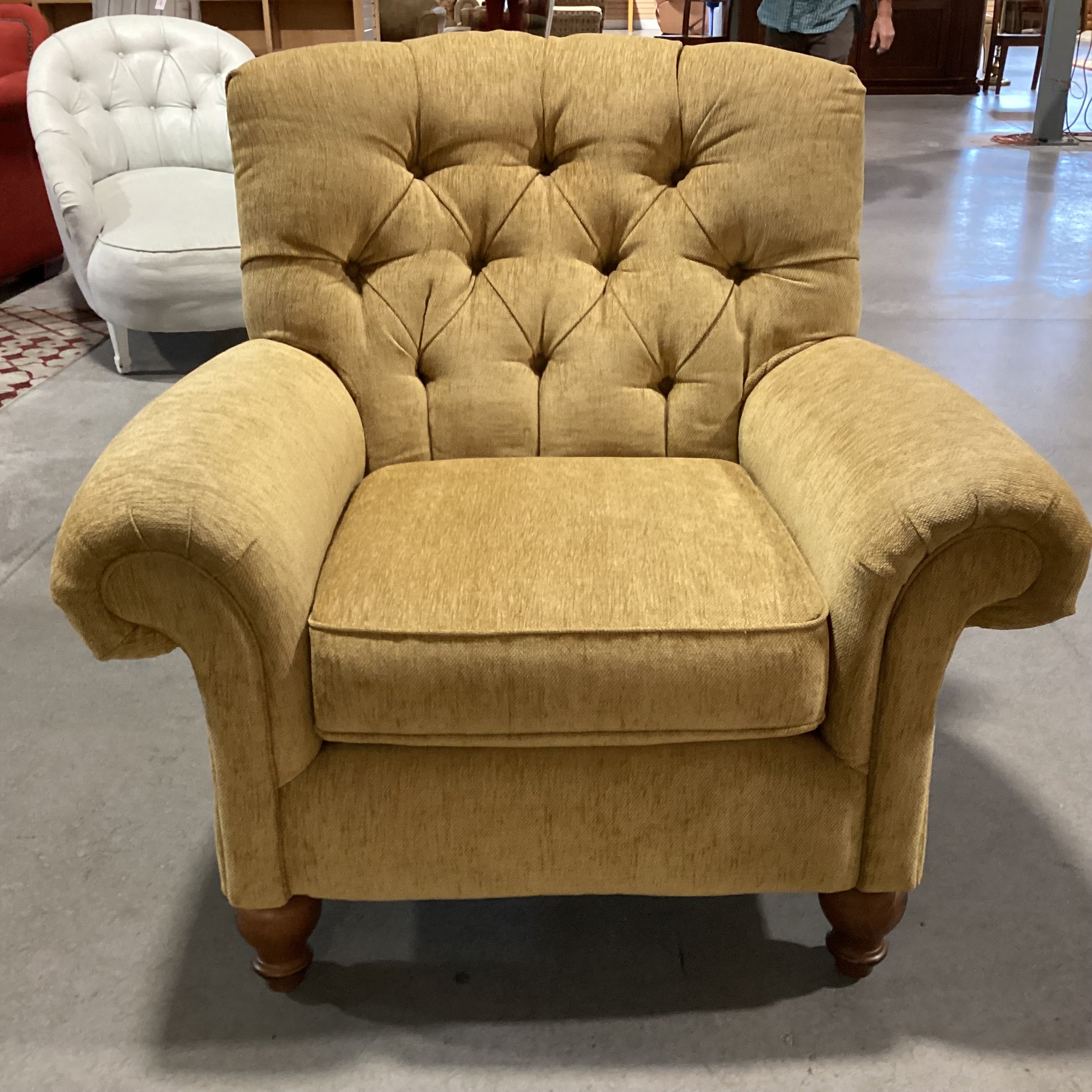 Best Chairs Co. Golden Mustard Tufted Roll Arm Chair 41"x 36"x 39"