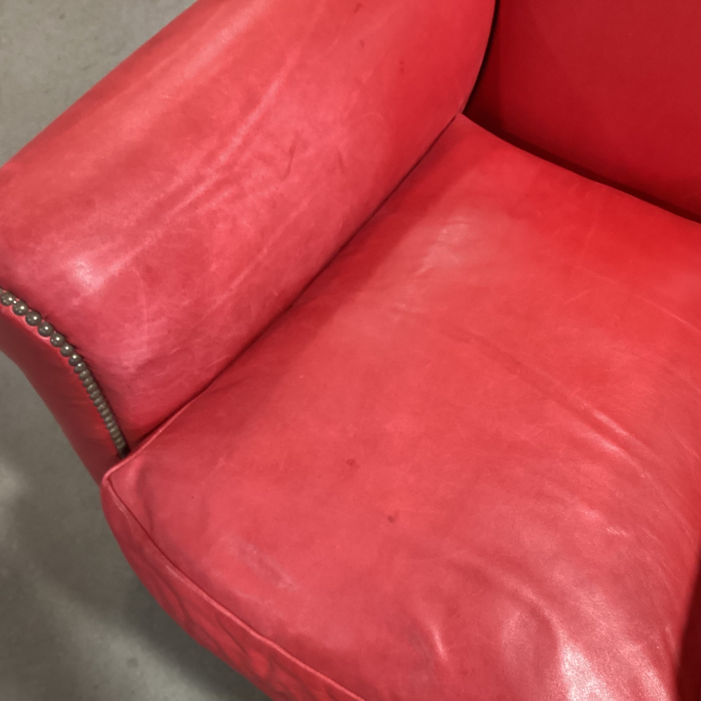 JJ Custom Red Leather Nailhead High Back Chair 35"x 37"x 38.5"