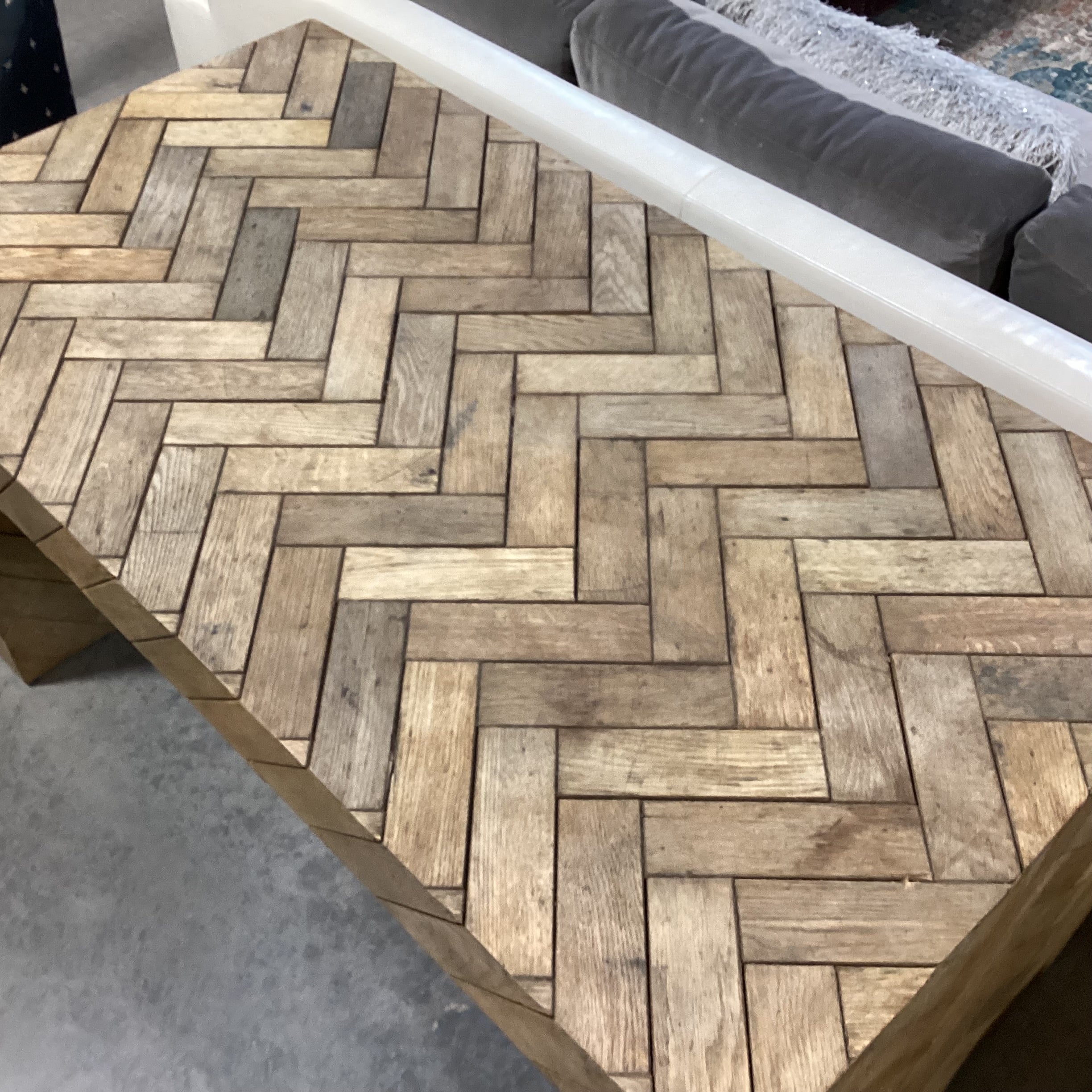 Natural Wood Plank with Chevron Pattern Desk 59"x 31.5"x 30"