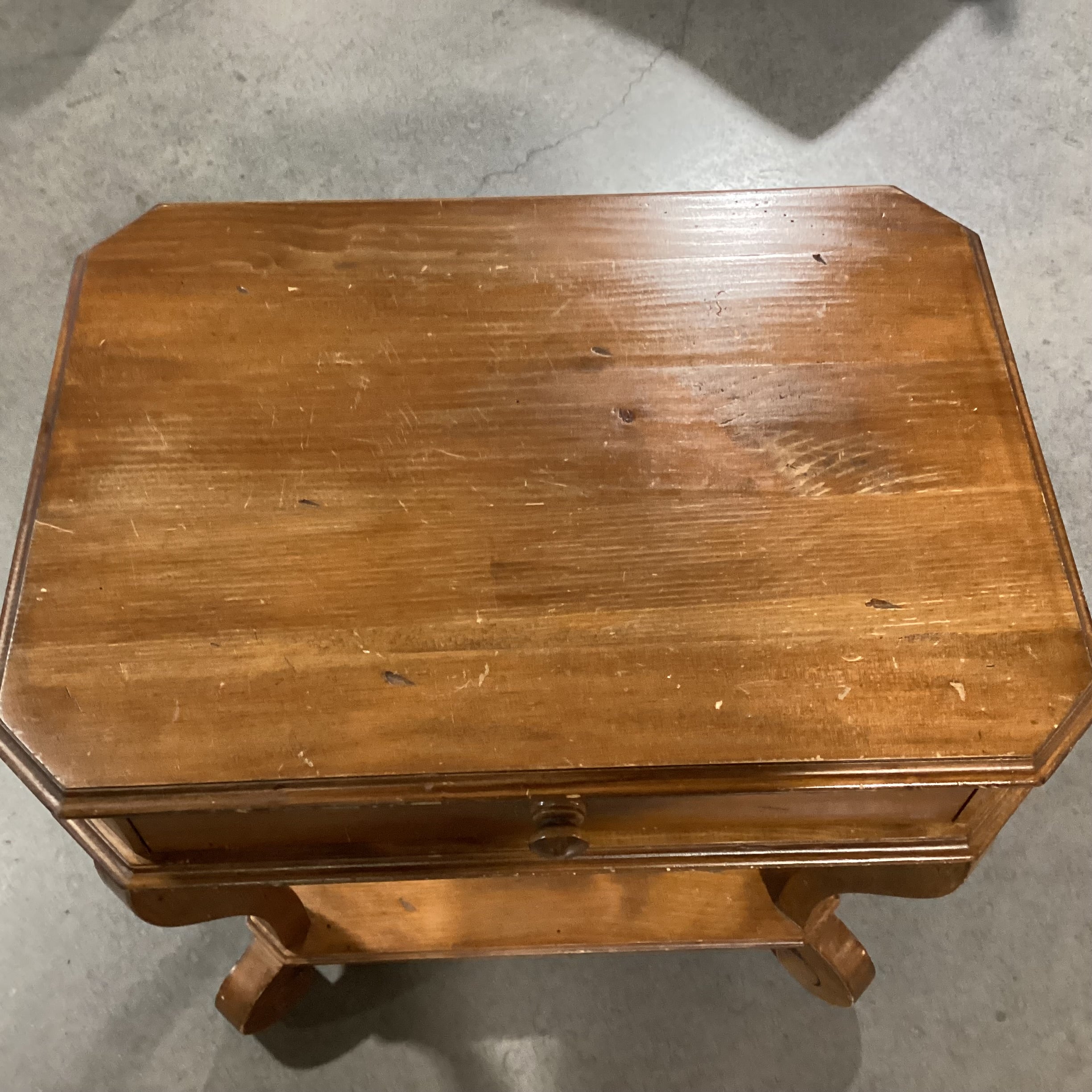 Carved Distressed Pine 1 Drawer End Table 26.5"x 19.5"x 26.5"