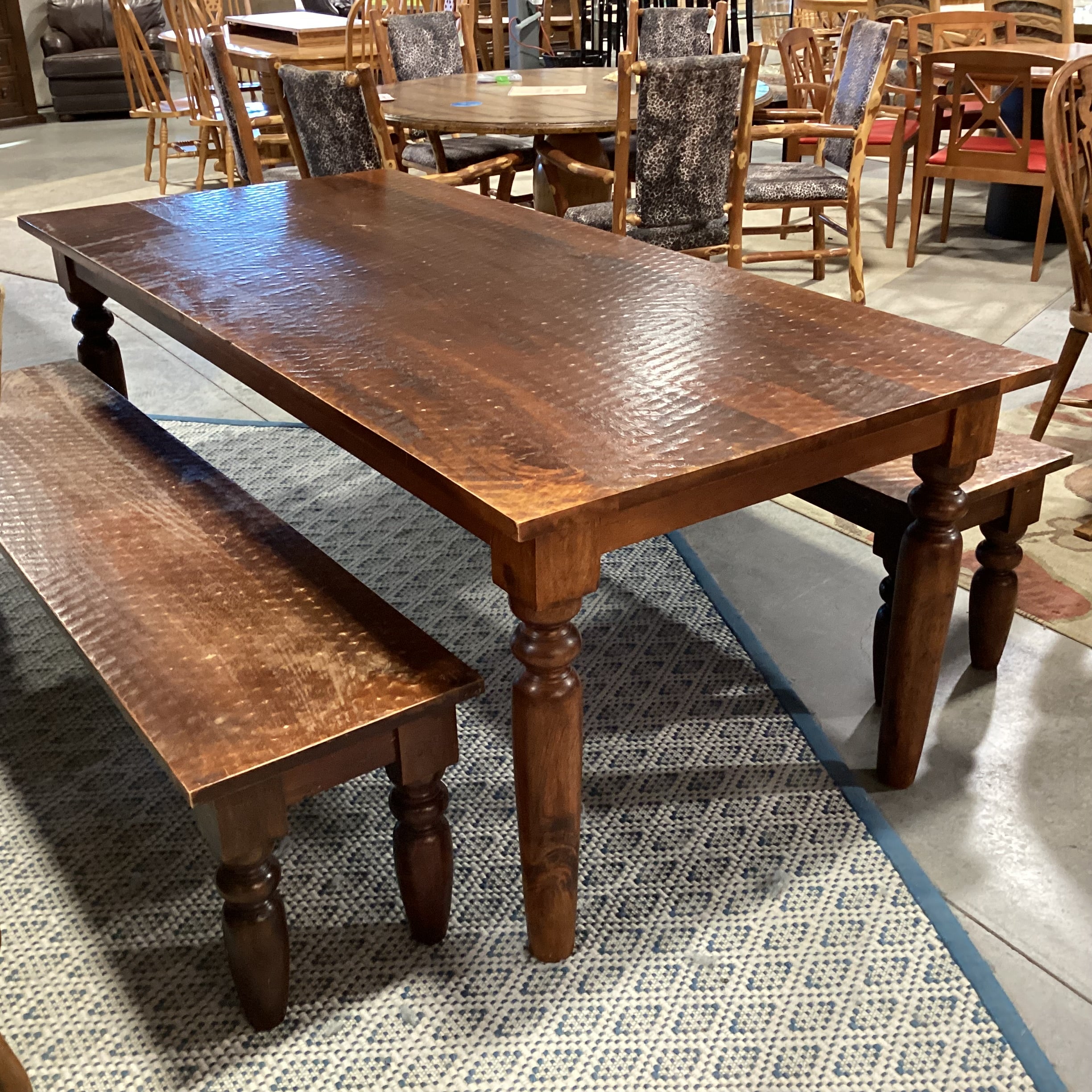 Divet Textured Distressed Solid Wood Table with 2 Benches Dining Set 82"x 38"x 30"