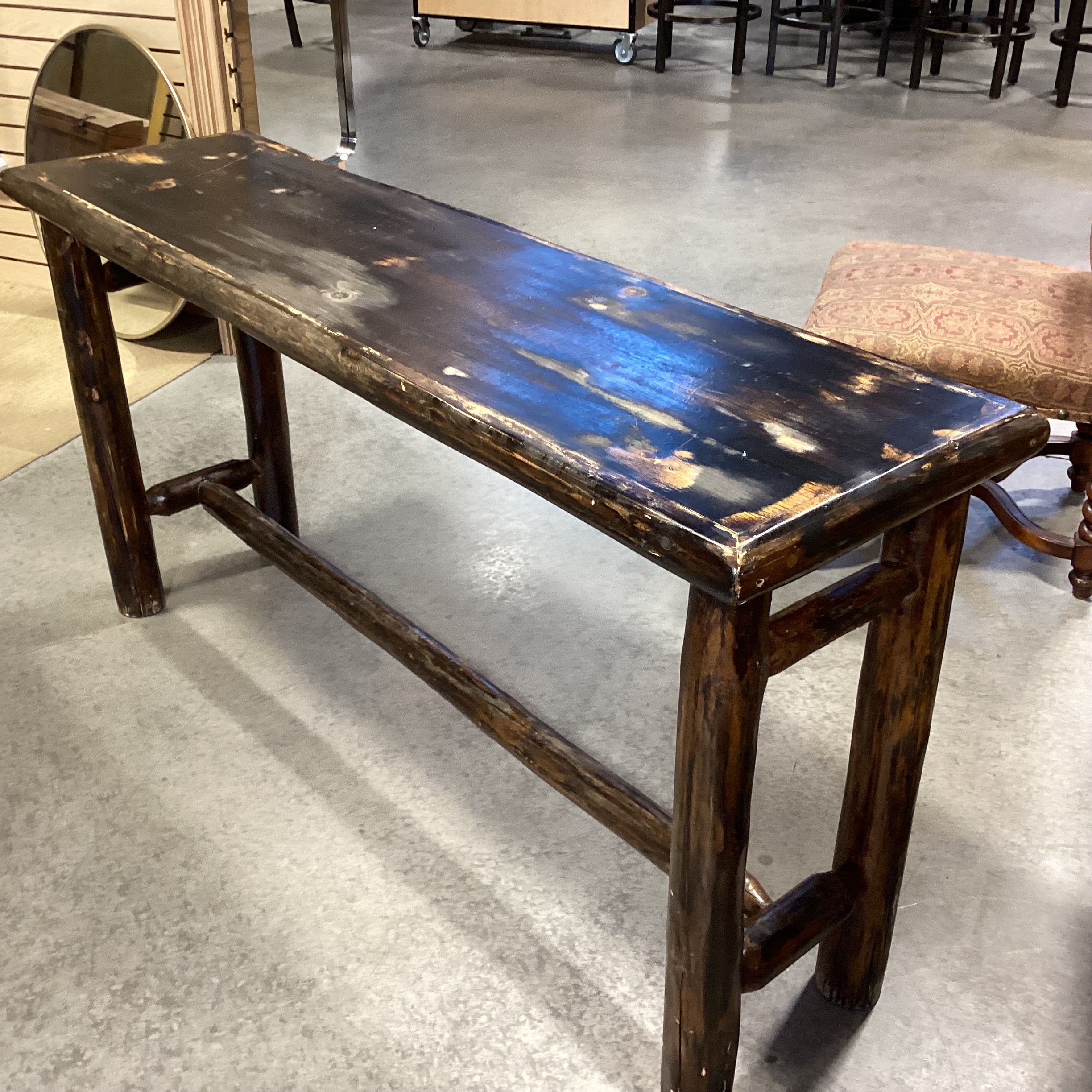 Black Distressed Rustic Finish Wood & Log Sofa Table 60"x 17"x 31"