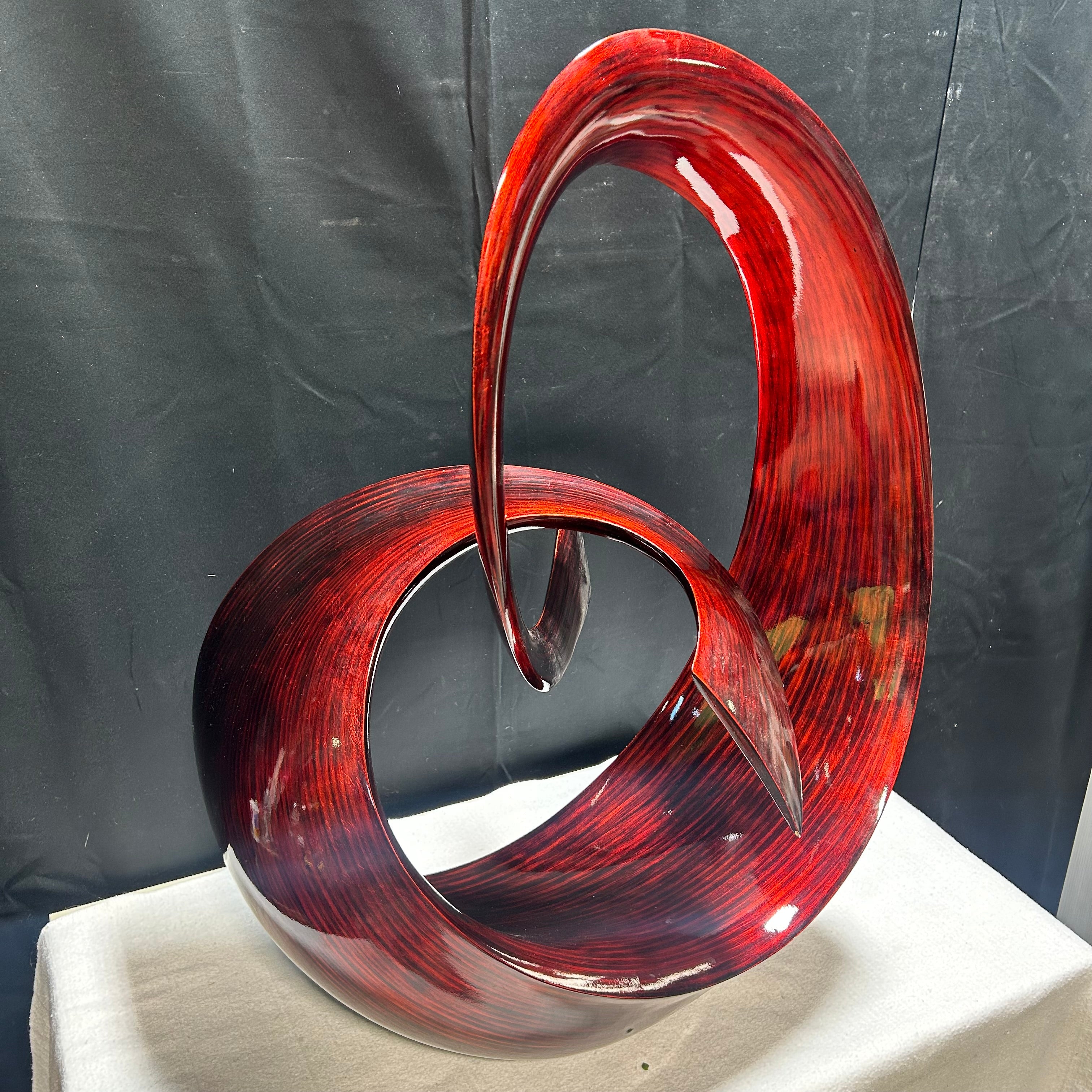 Red Wood Lacquer Abstract Sculpture 22"x19"x 31"