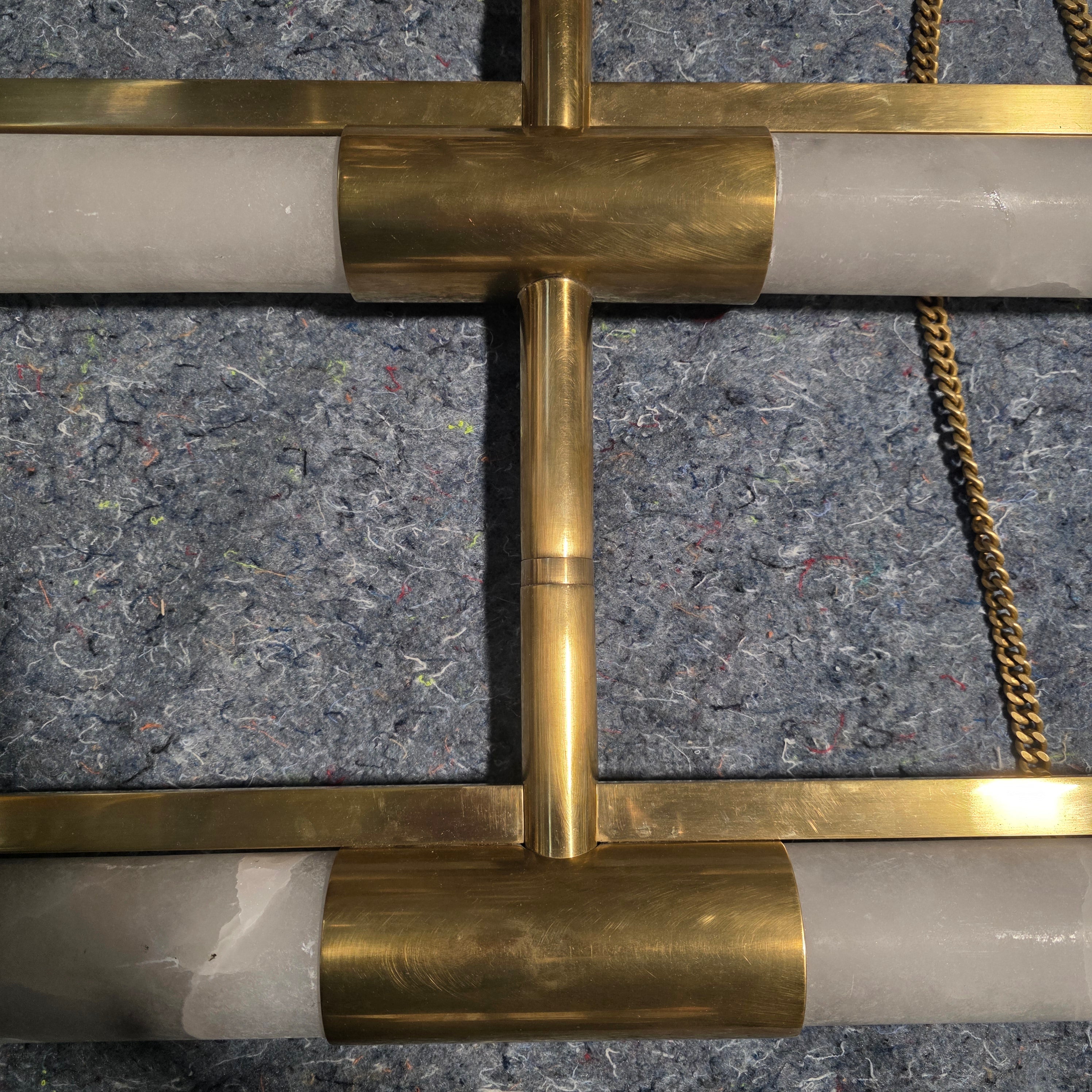 BRAND NEW Lariat Liner by Corbett Lighting with Gold, Gold Chains and Alabaster Stone Two Light Chandelier 48"x69"
