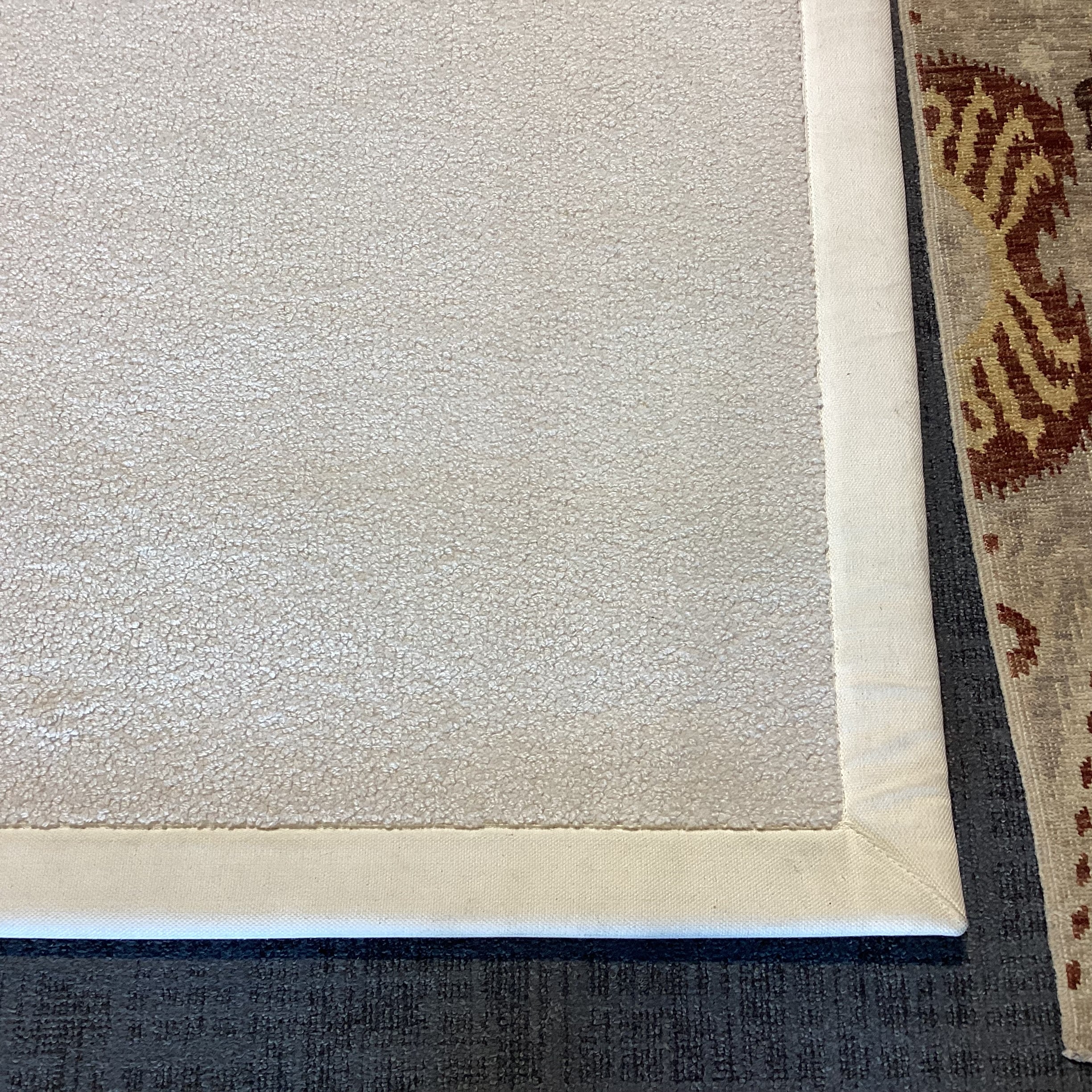 Custom Ivory & Cream Cut & Loop Wool with Border Rug 11' 7" x 13'