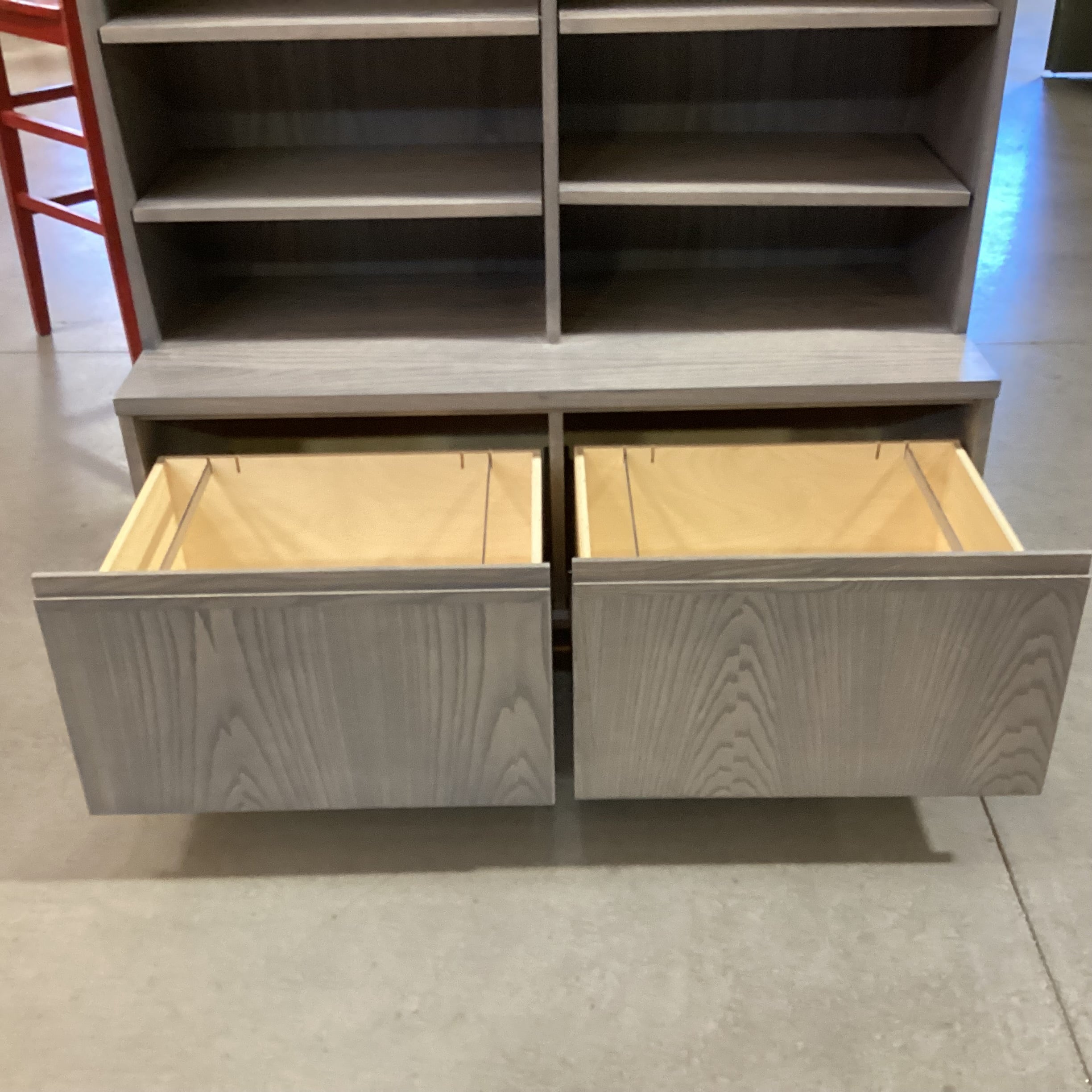 Shell Lake Wood Crafters Natural Ash with Ash Shell Stain Bottom 2 Drawer File Cabinets Double Bookcase Shelves 45.5"x 19"x 81"