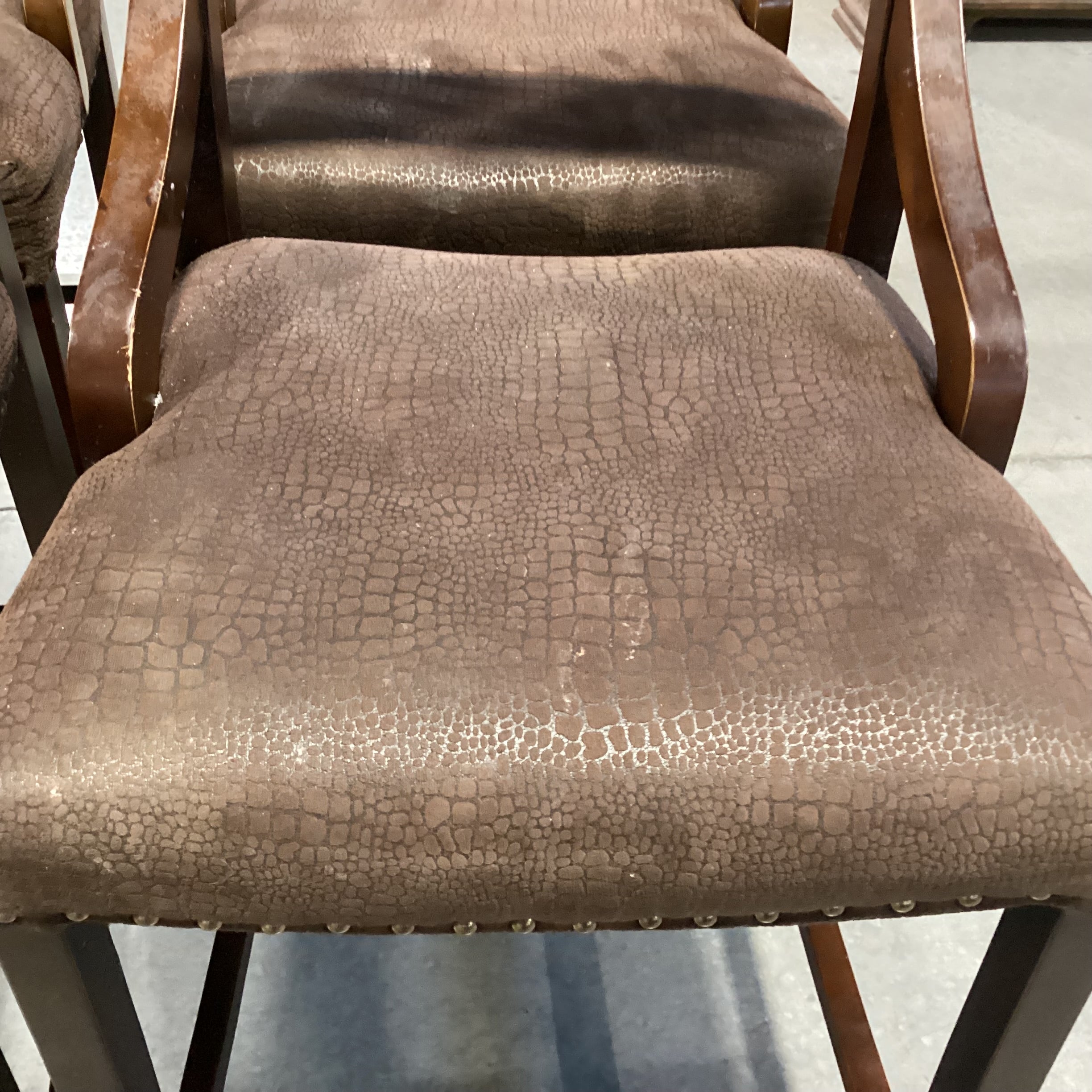 SET of 4 Pier 1 Imports Wood & Croc Style Micro Suede with Nailhead Barstools 26"