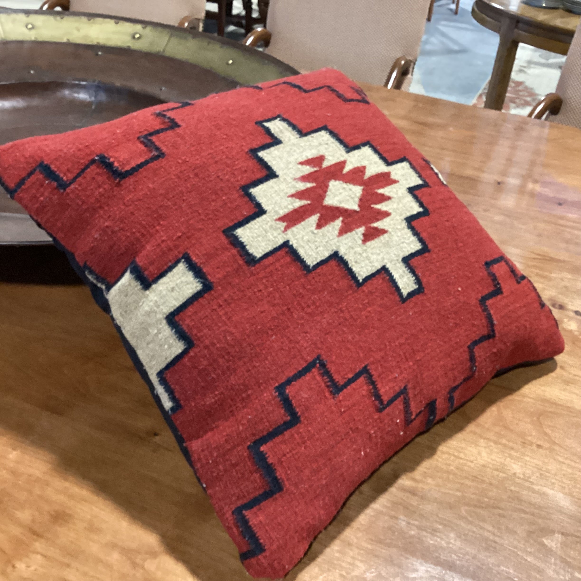 Native American Red Black Tan Hand Woven Wool Accent Pillow 20"x 20"
