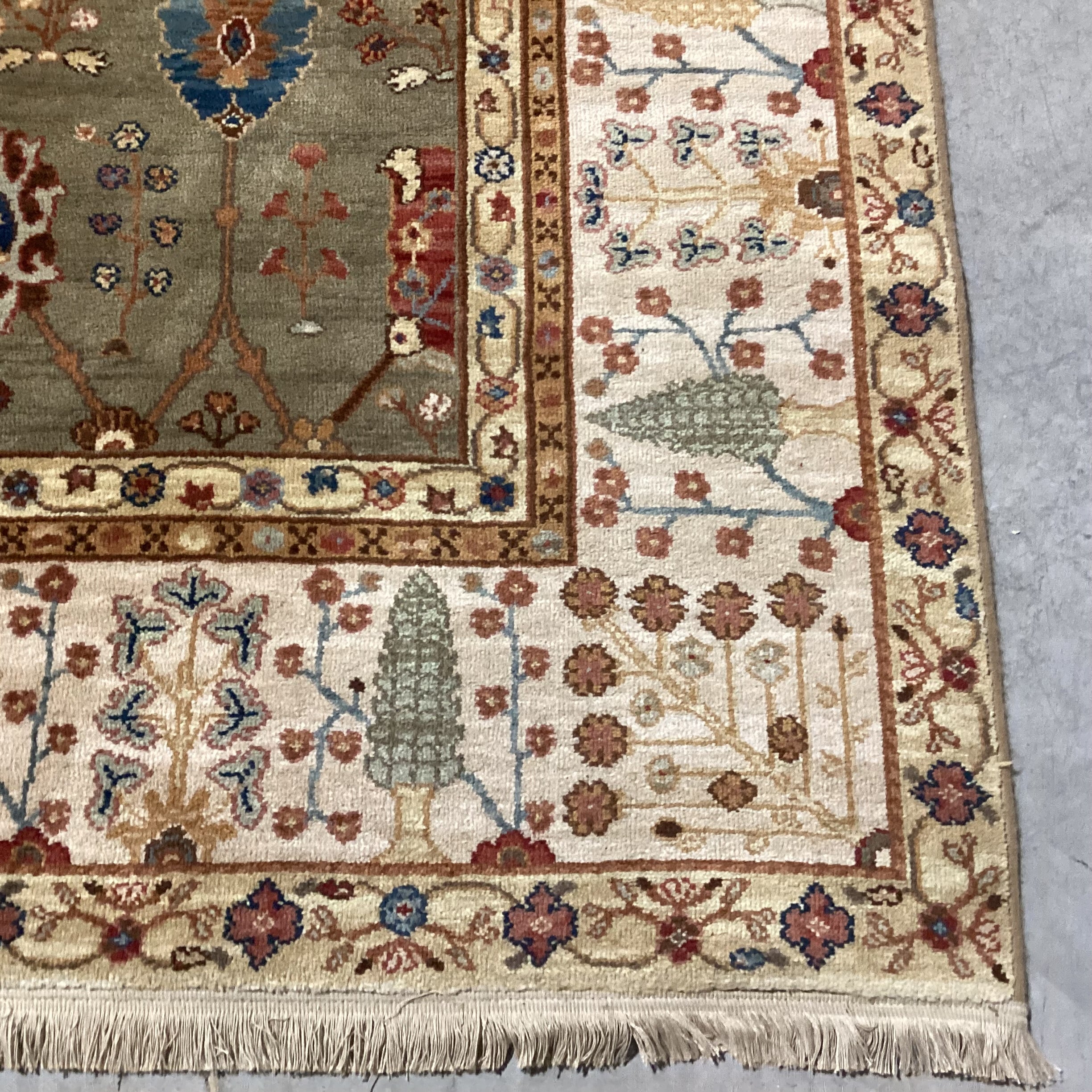 Karastan Paysage Palmette & Vinery Olive Tan Rust Blue Wool Rug8'8"x 12'4"