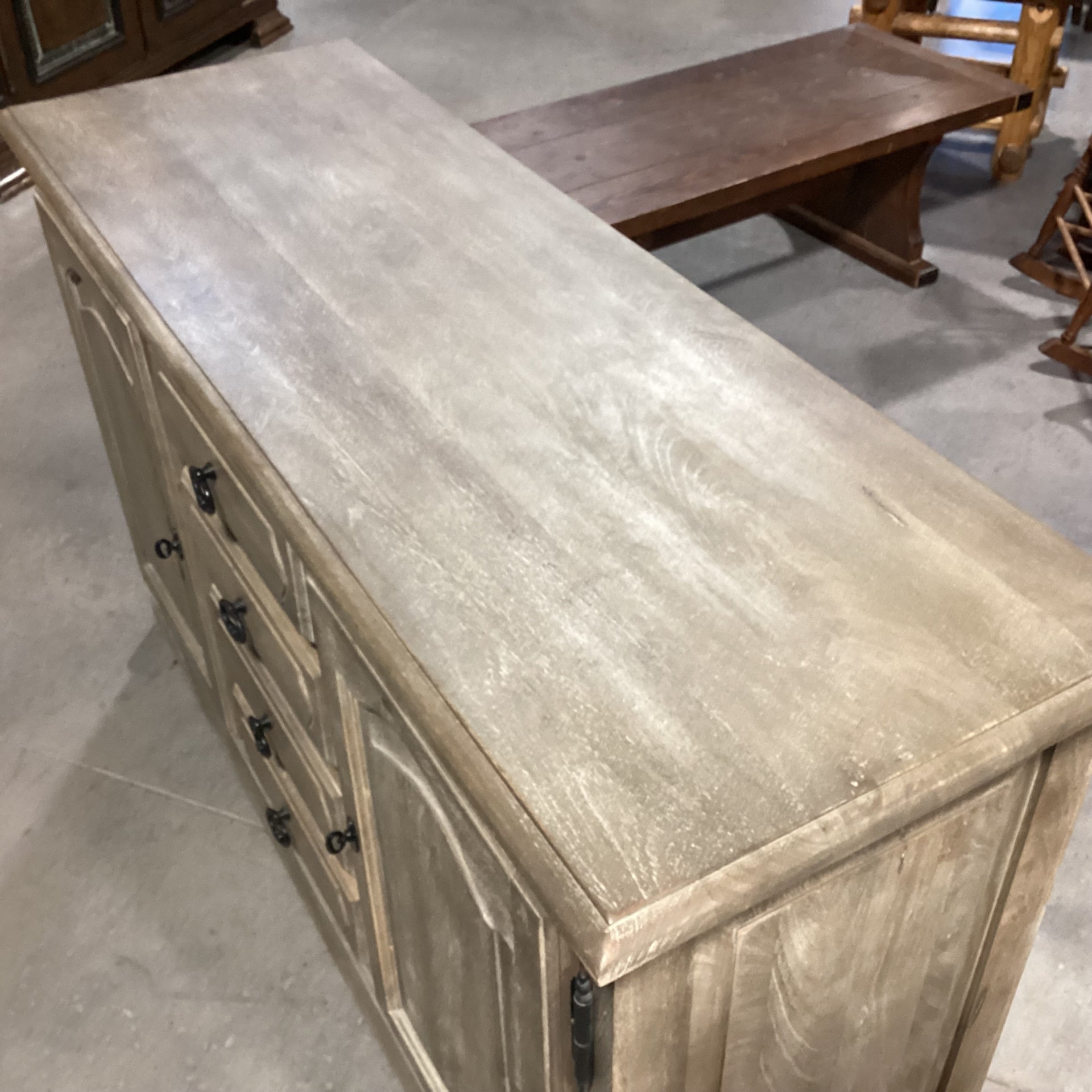 Pottery Barn Linden Grey Washed Mango Wood 2 Door 4 Drawer Buffet Sideboard 60"x 20"x 36"
