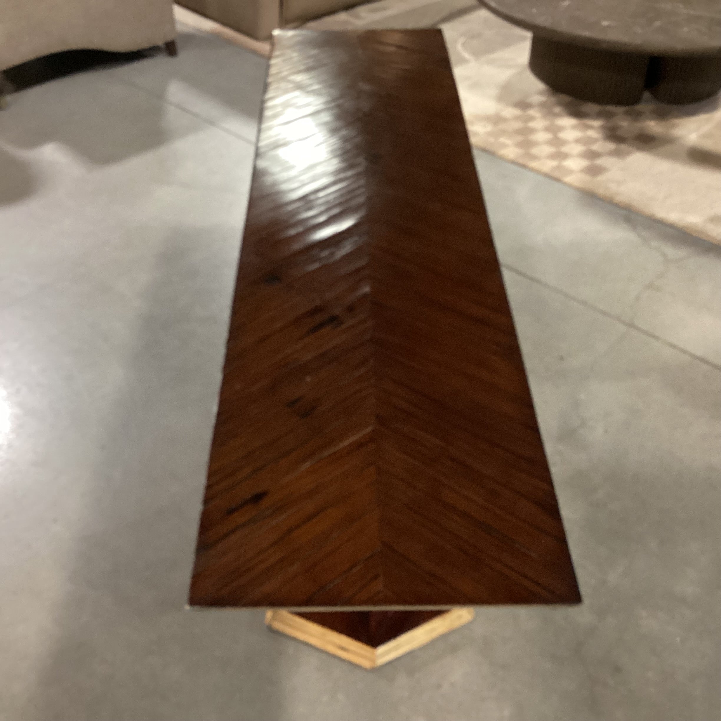 Artistic Sculpted 2 Tone Wood Chevron Detail Console Sofa Table 63.5"x 16"x 29"