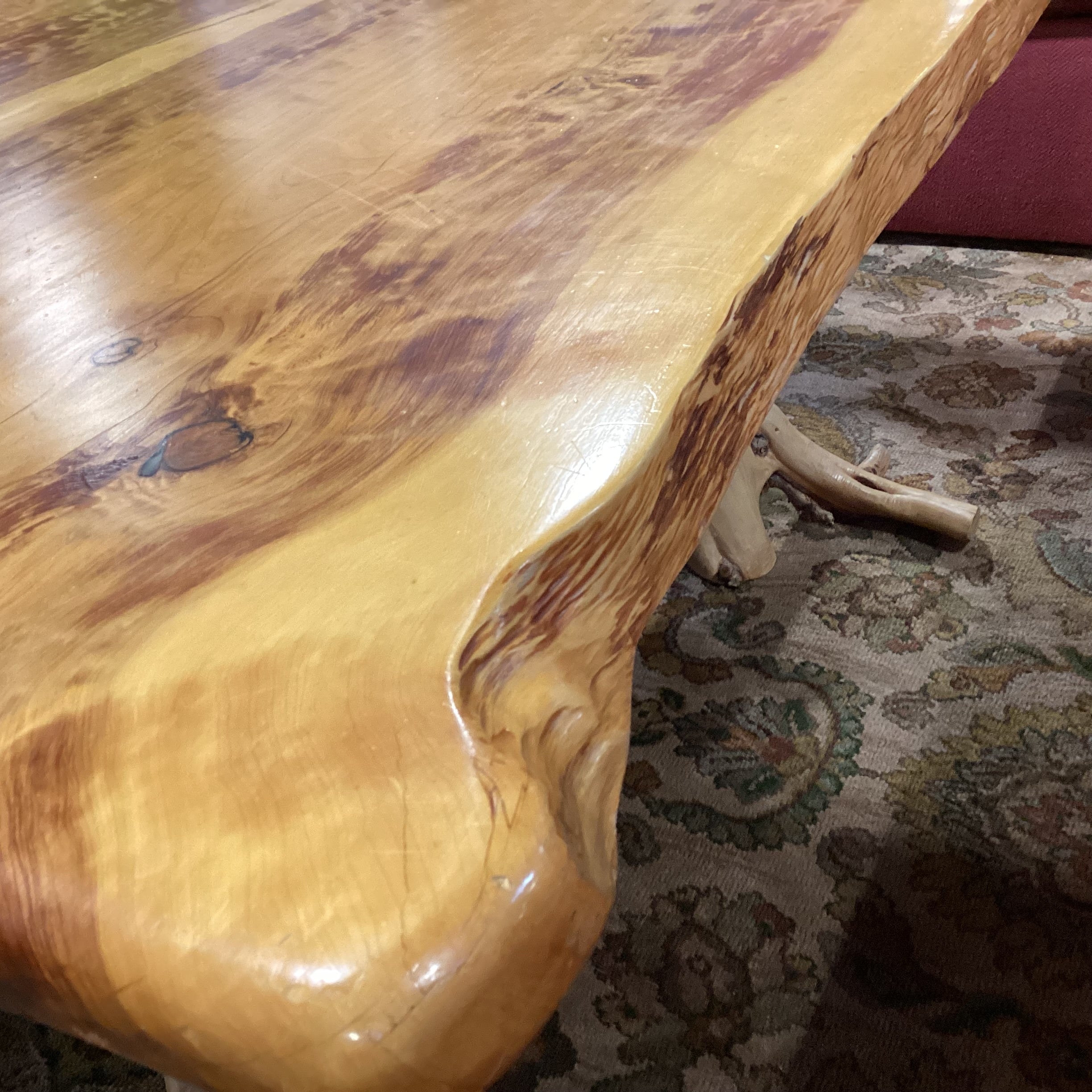 Hand Crafted Live Edge & Stump Trestle Coffee Table 44"x 44"x 20"