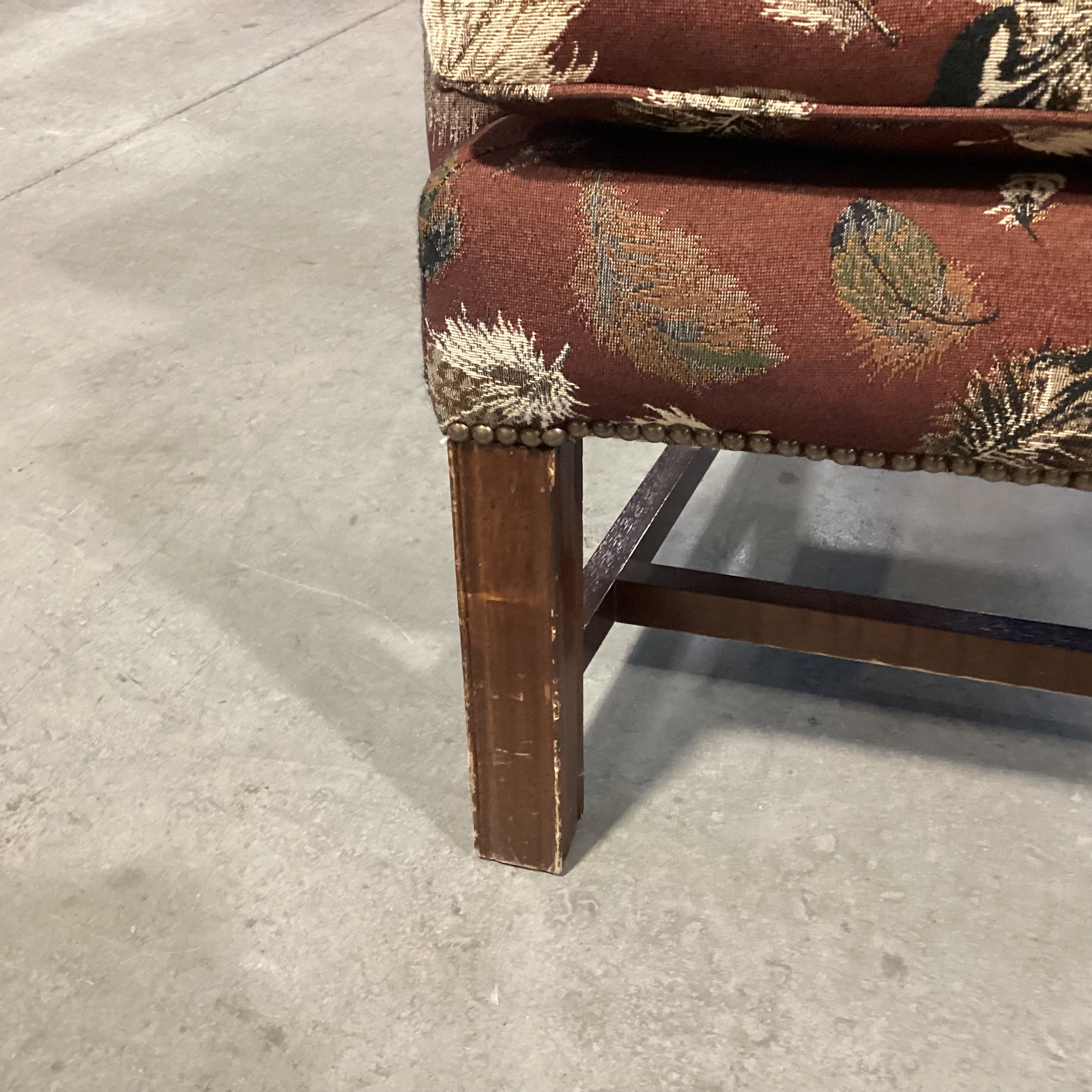 Brown Blue Feather Upholstery Nailhead Wing Chair 40"x 35"x 46"