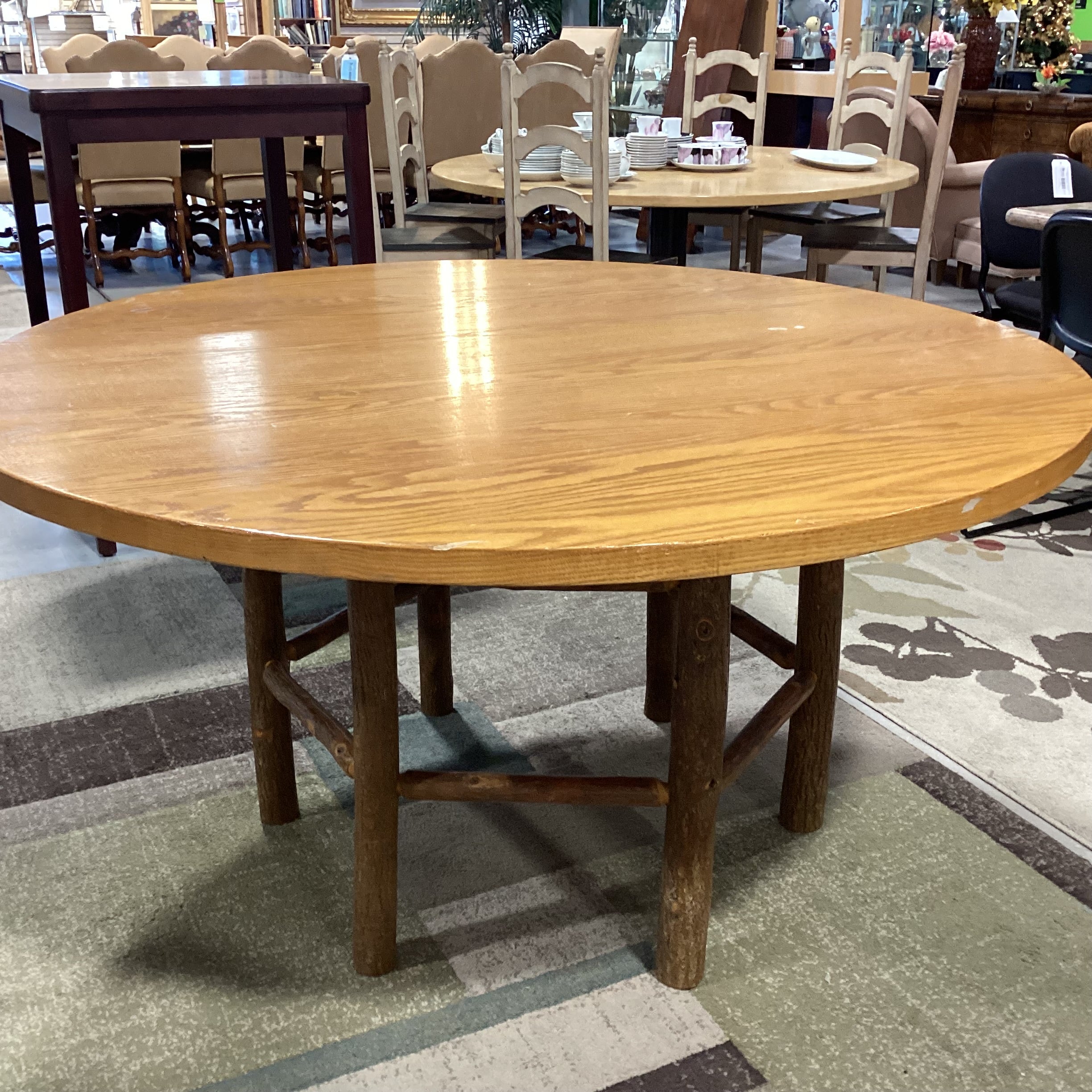 Old Hickory Round Wood & Hickory Log Dining Table 60" Diameter x 30"