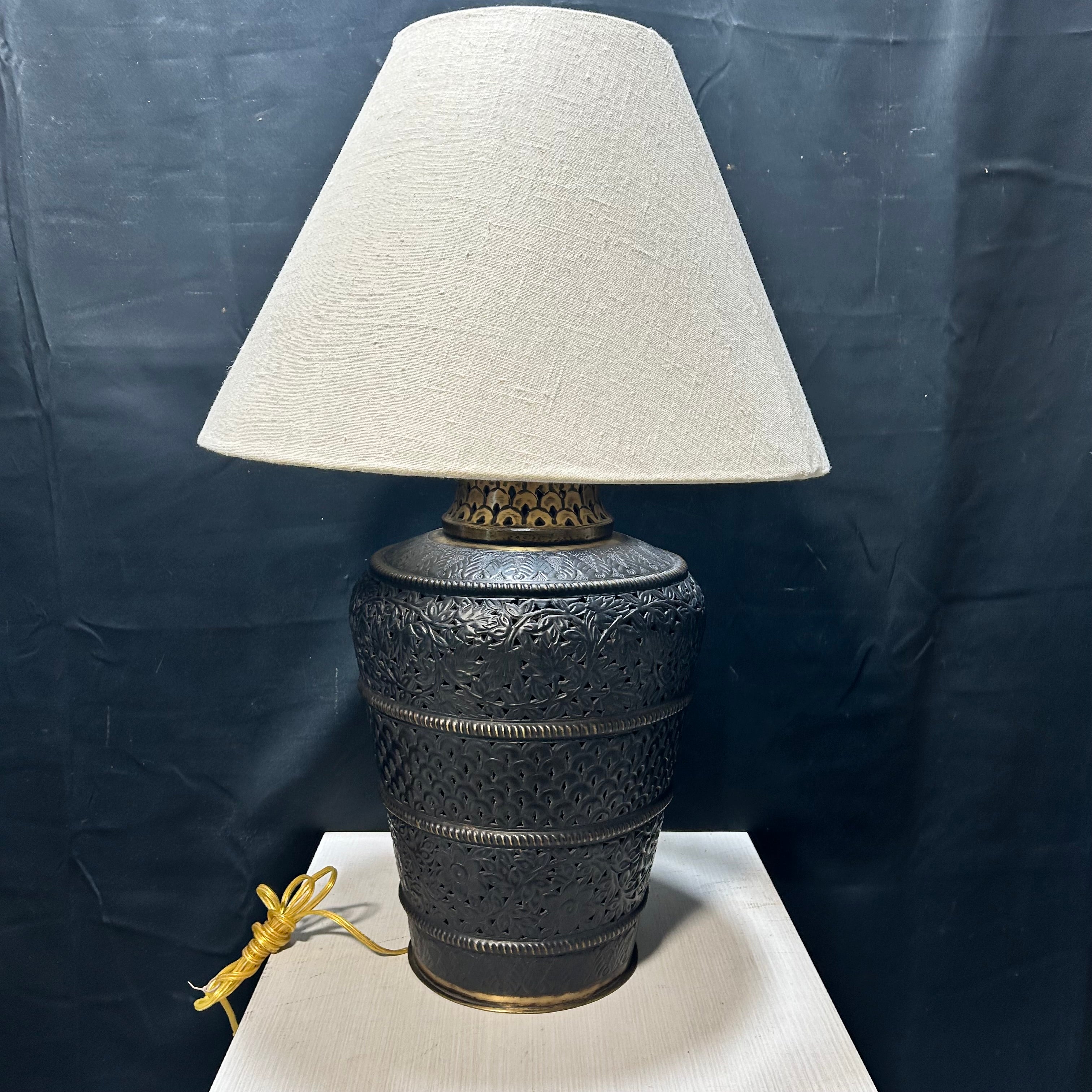 Ornate Brass Metal Relief Detailing Table Lamp 21"x 32"