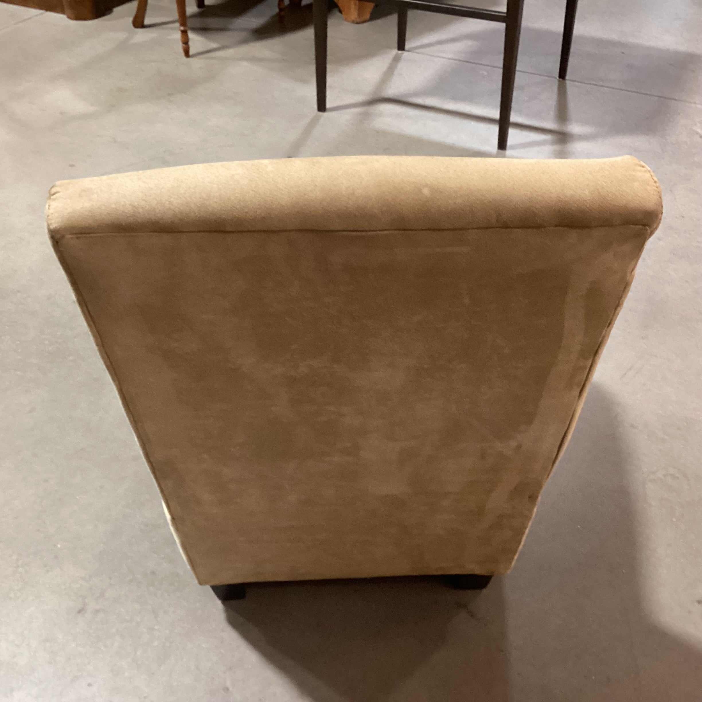 Golden Tan Suede Slipper Style Chair 26"x 32"x 36"